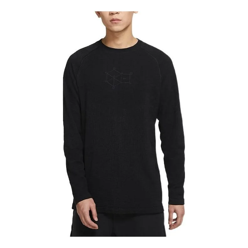 Men's Nike Pattern Solid Color Round Neck Long Sleeves Black T-Shirt CZ9579-010 - 1