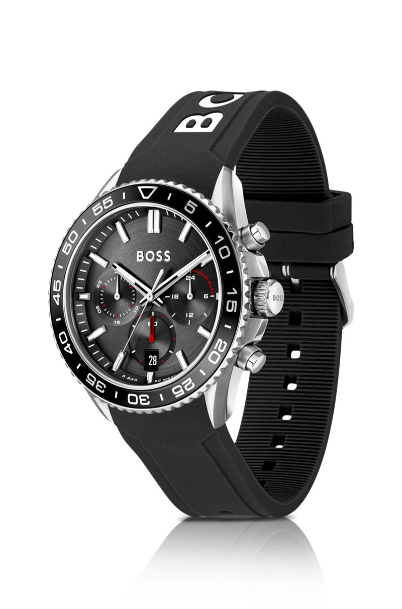 BOSS SILICONE-STRAP CHRONOGRAPH WATCH WITH BLACK DIAL outlook