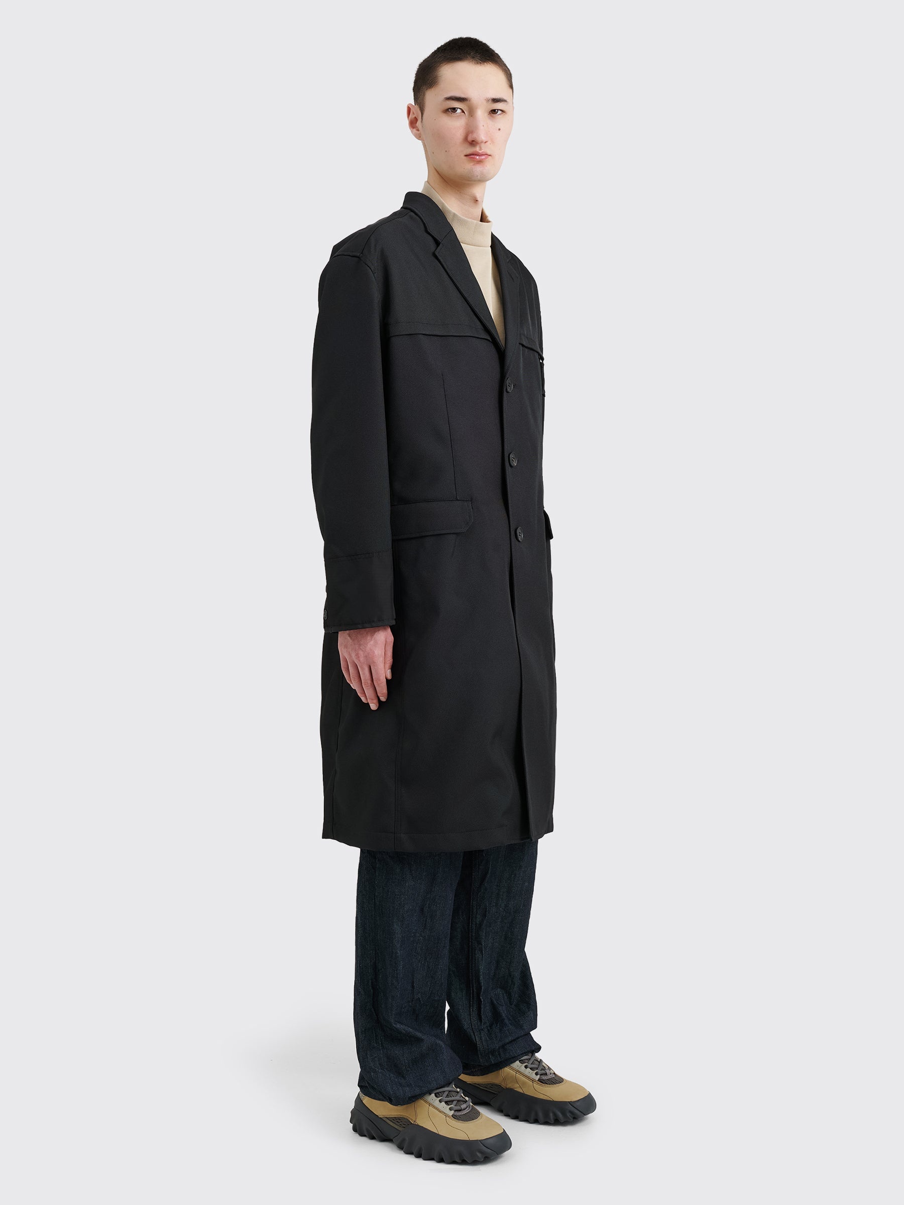 COMME DES GARÇONS HOMME NYLON RIP STOP PANEL COAT MIX BLACK - 4