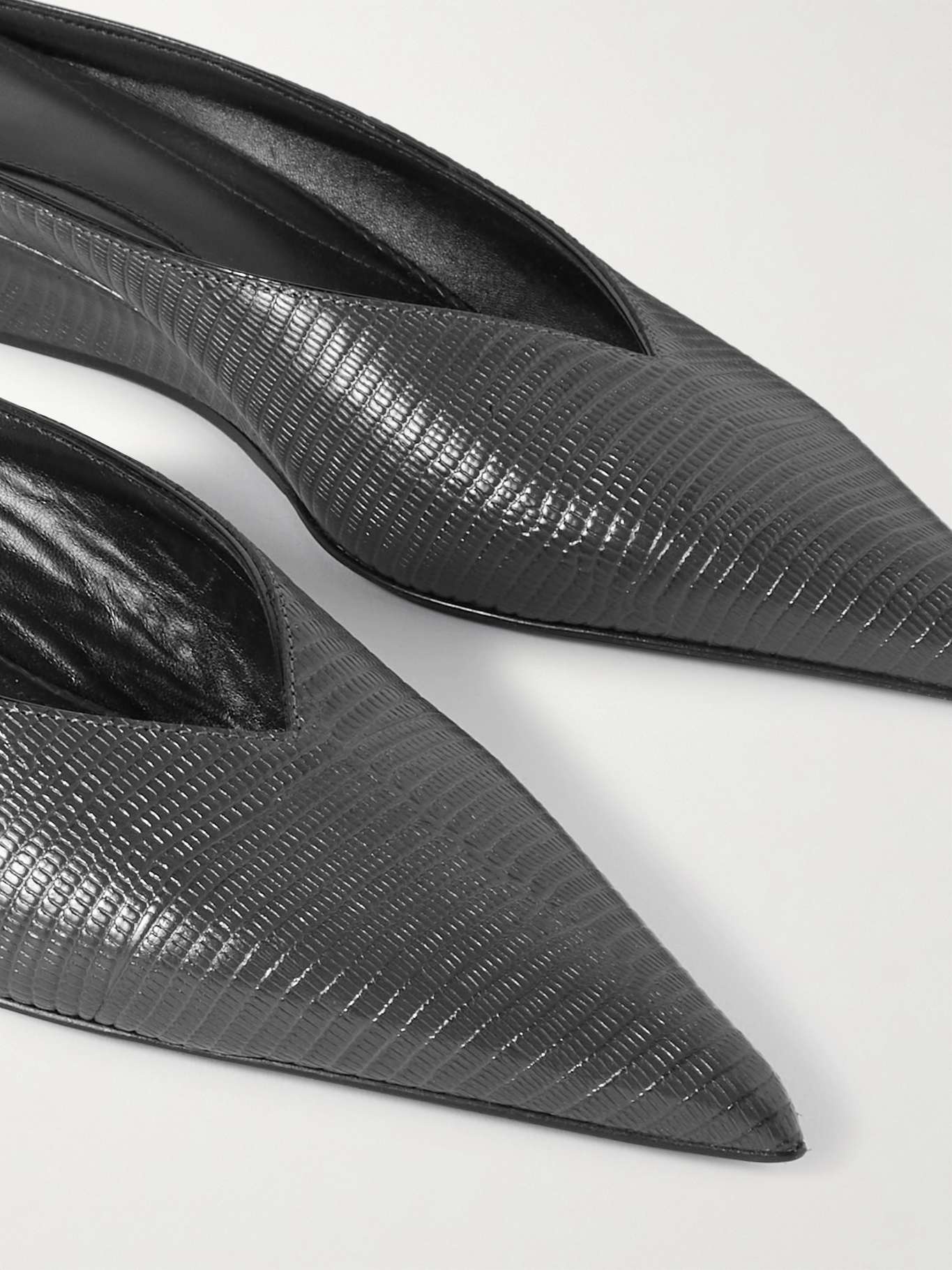 Lizard-effect leather wedge mules Dark gray - 4