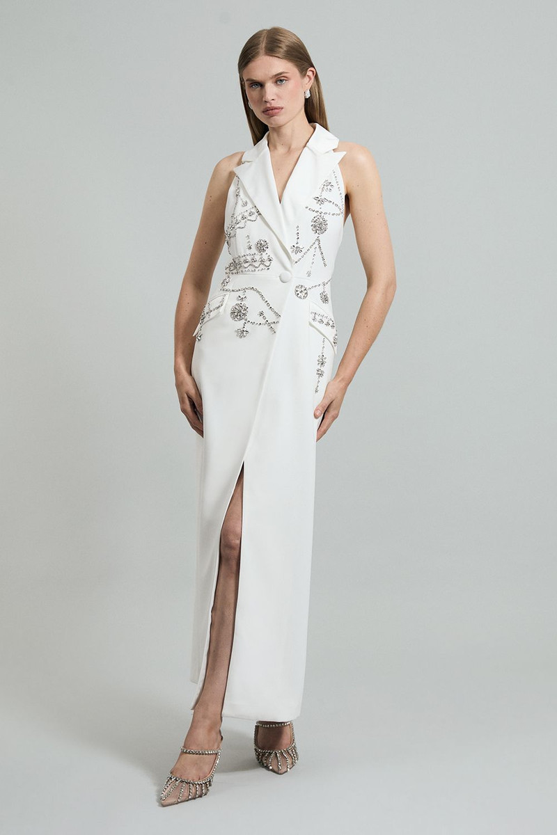 Crystal Embellished Cady Sleeveless Blazer 1