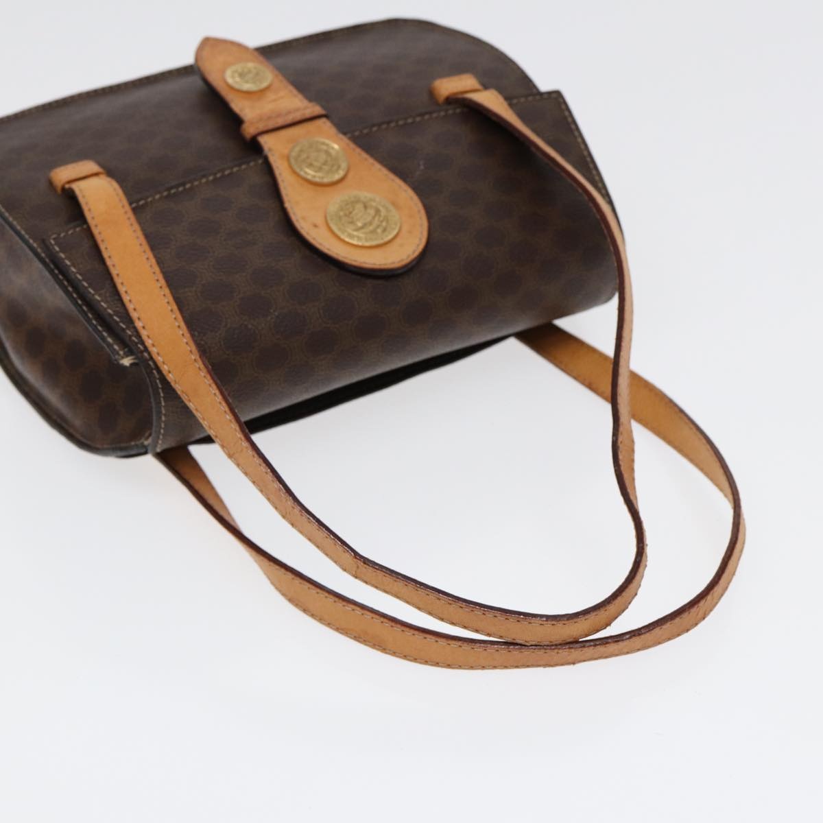 CELINE Macadam Canvas Hand Bag Pvc Leather Brown Gold - 7