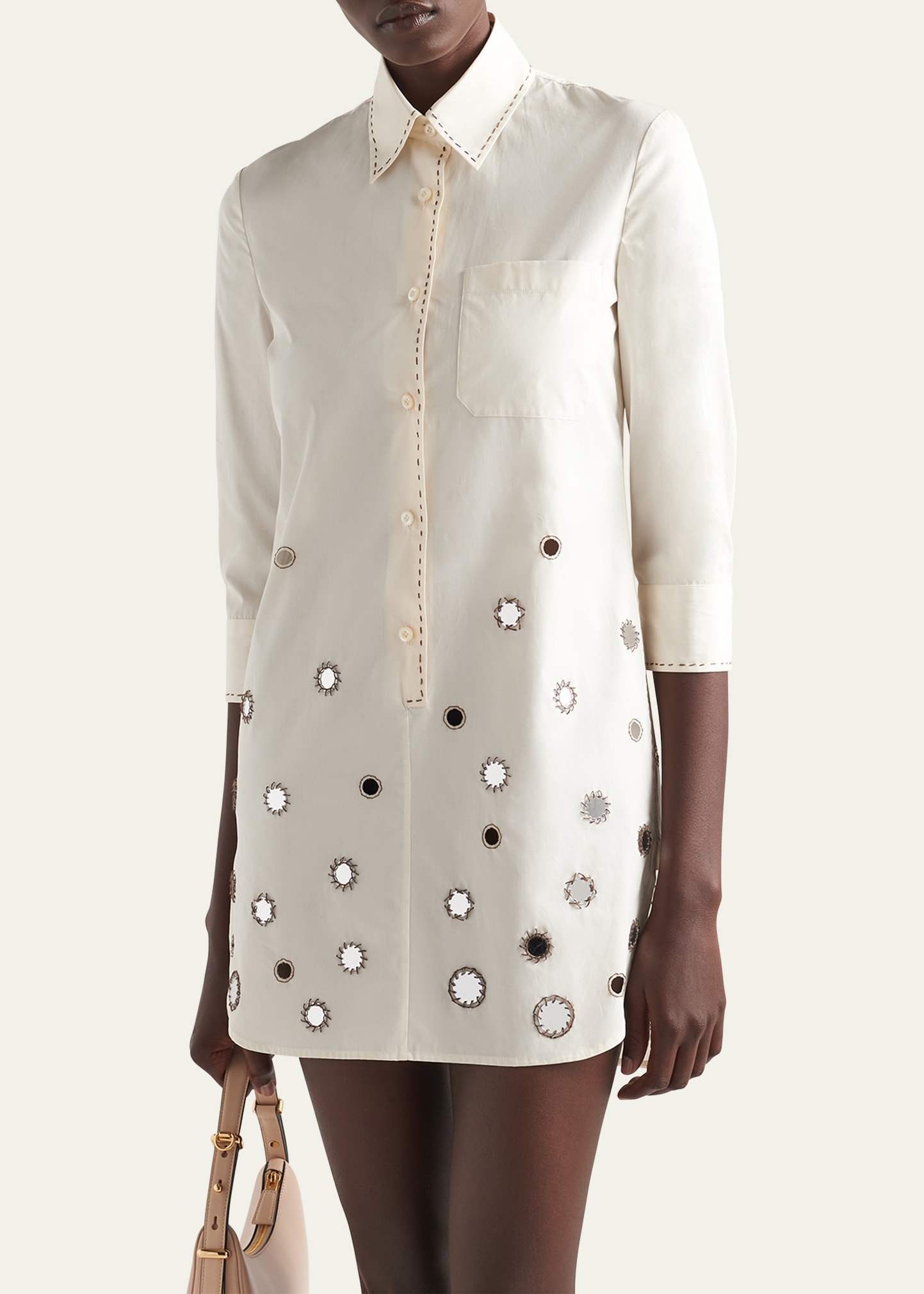 Mirrored Three-Quarter Sleeve Poplin Mini Dress - 4
