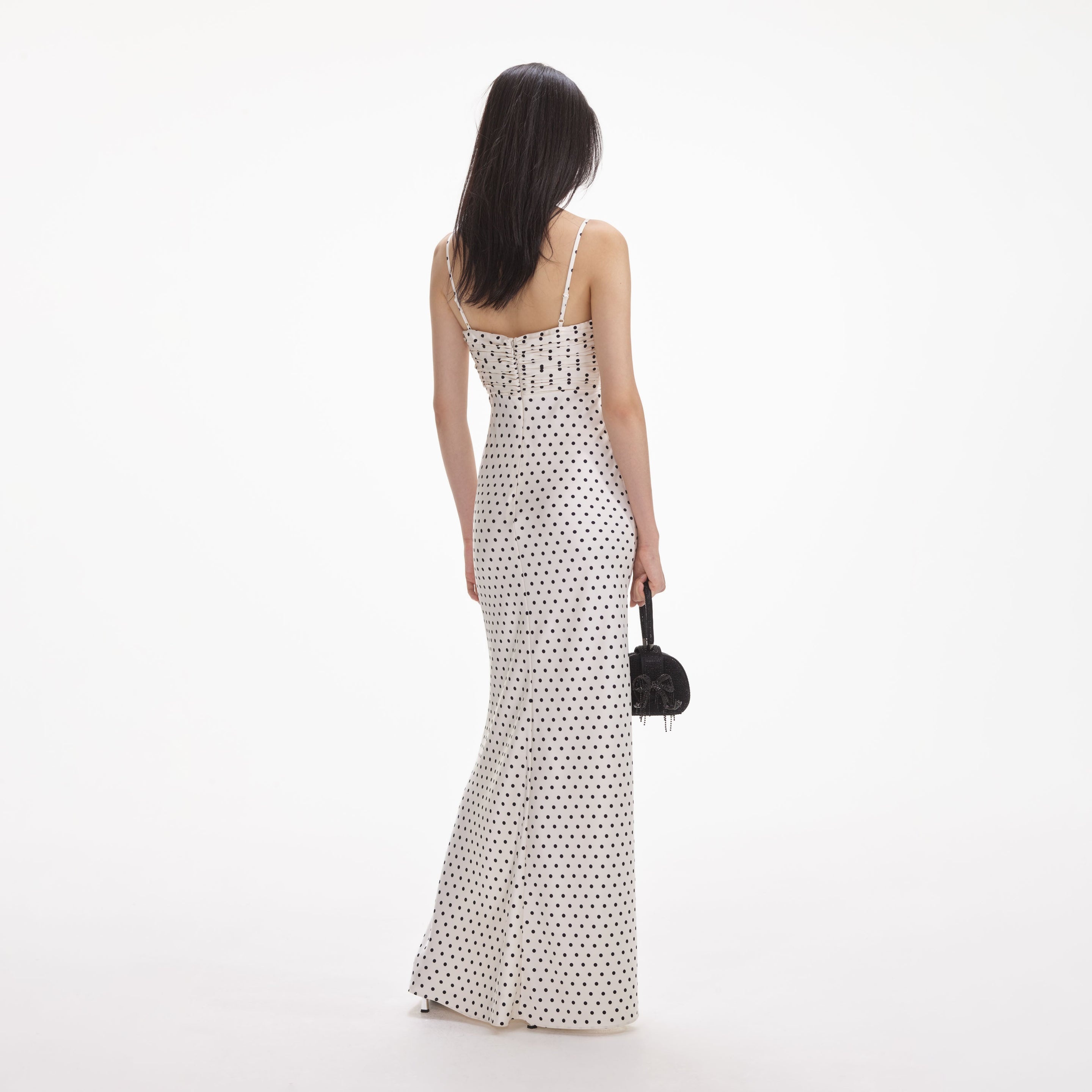 Cream Polka Dot Satin Maxi Dress - 3