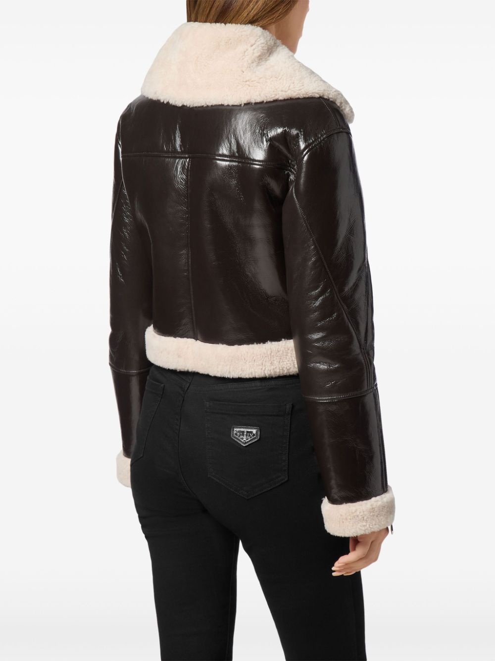 shearling-trim cropped jacket - 2