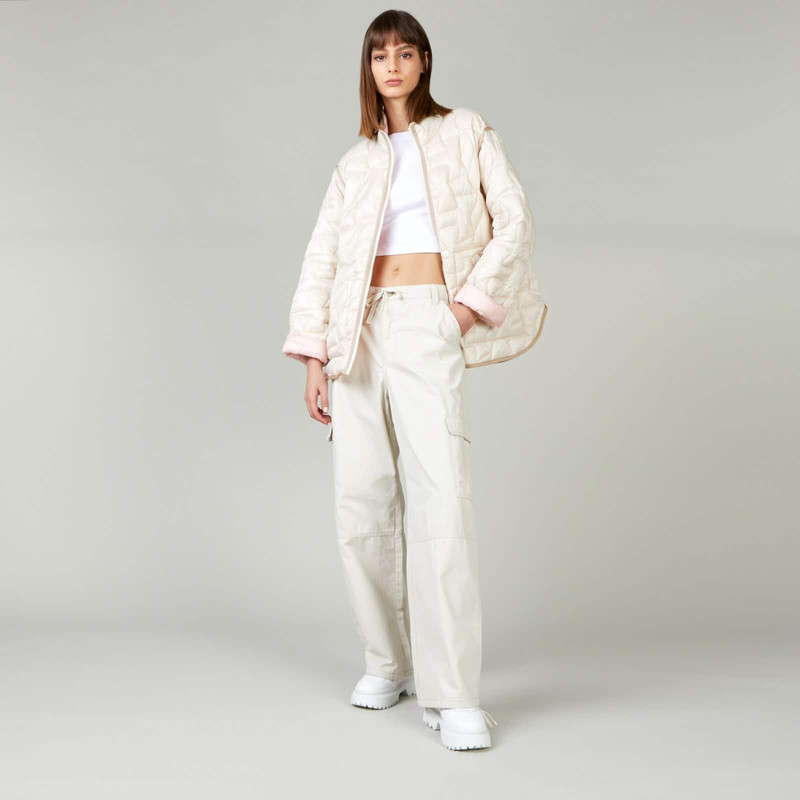 HOGAN Quilted Bomber Jacket Ivory Beige outlook