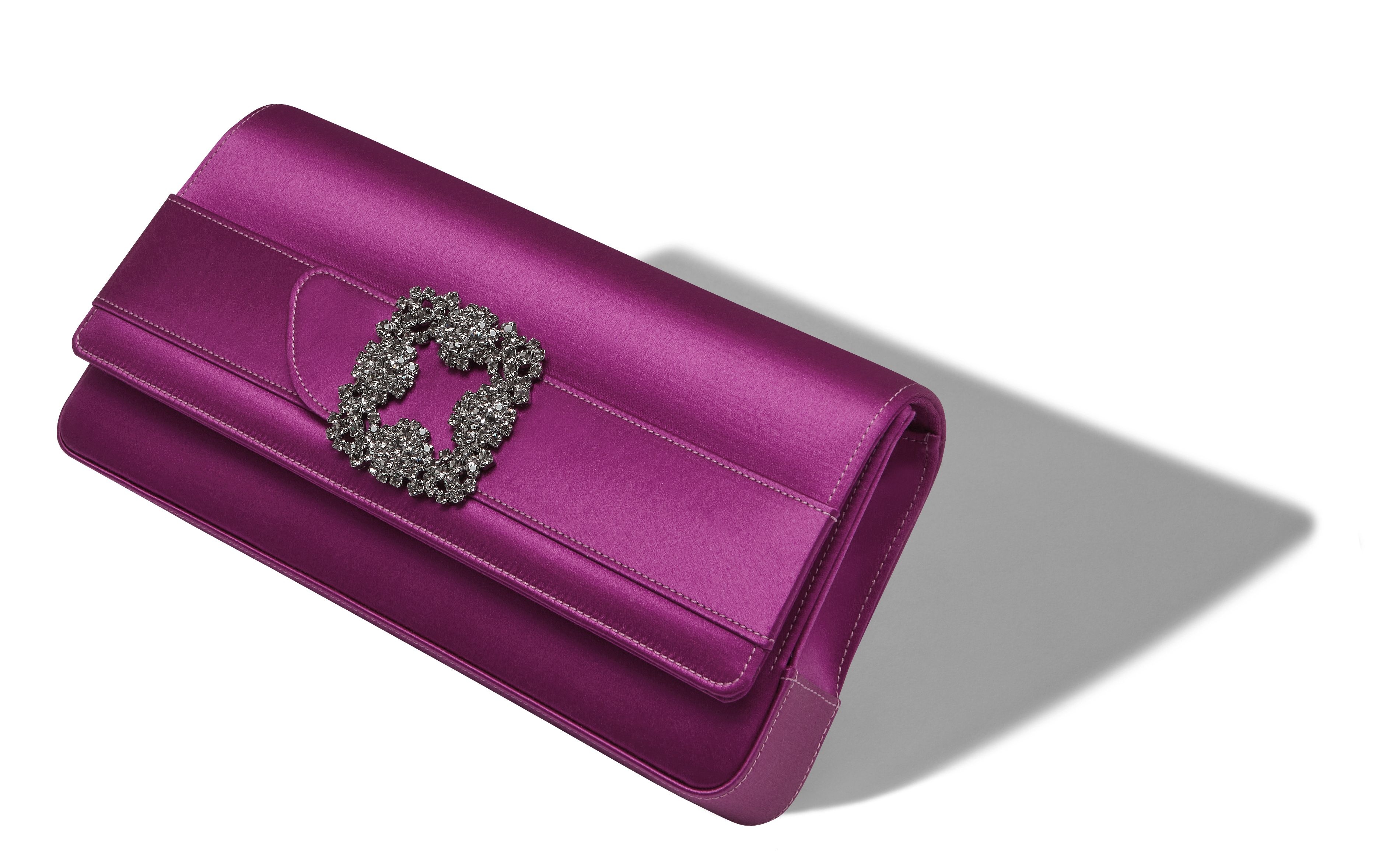 Dark Fuchsia Satin Jewel Buckle Clutch - 2