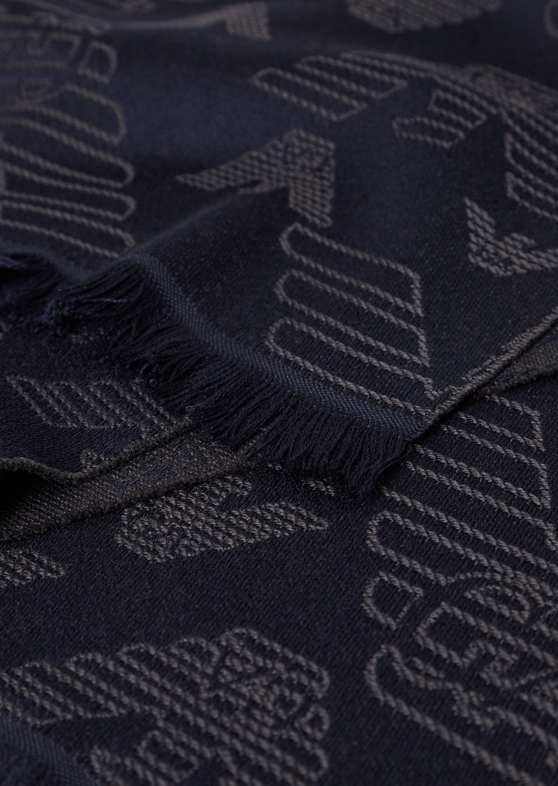 EMPORIO ARMANI Wool scarf with all-over jacquard eagle outlook