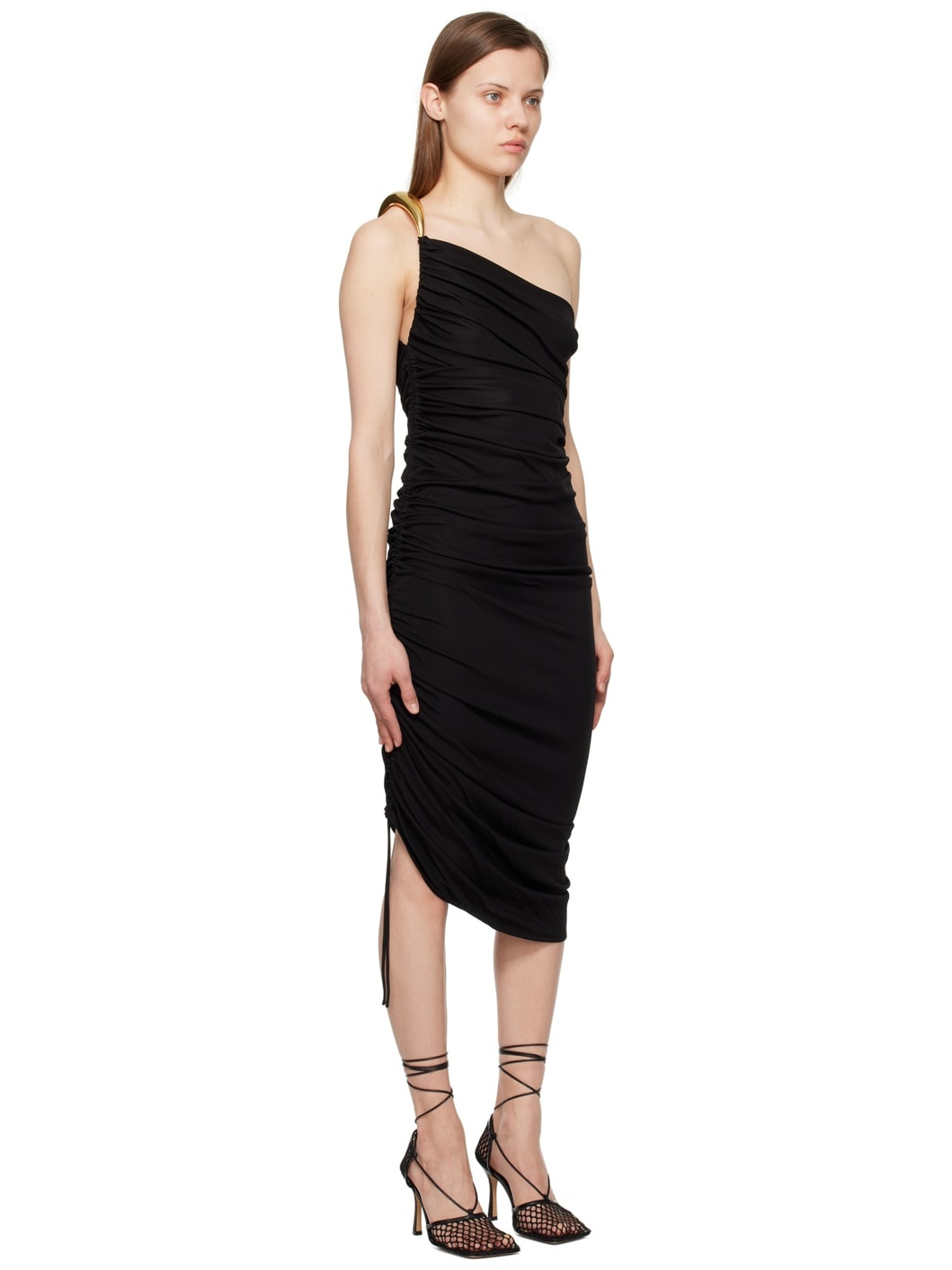 Black Ruched Midi Dress - 2