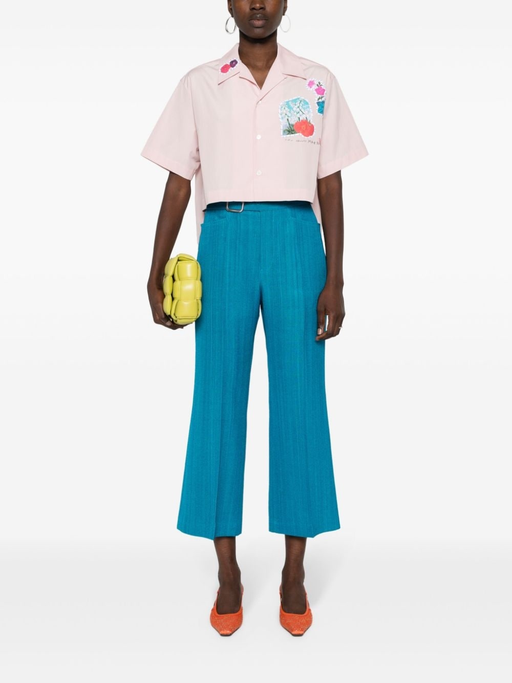 floral-patch cropped shirt - 2