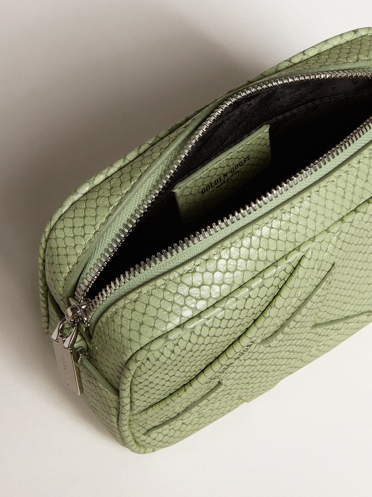 Mini Star Bag in light green snake-print leather - 5