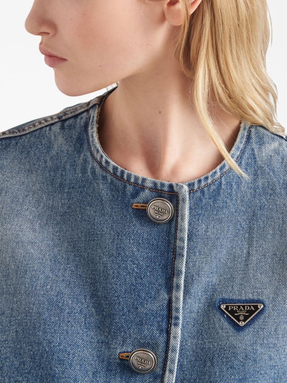 logo plaque cropped denim jacket - 5