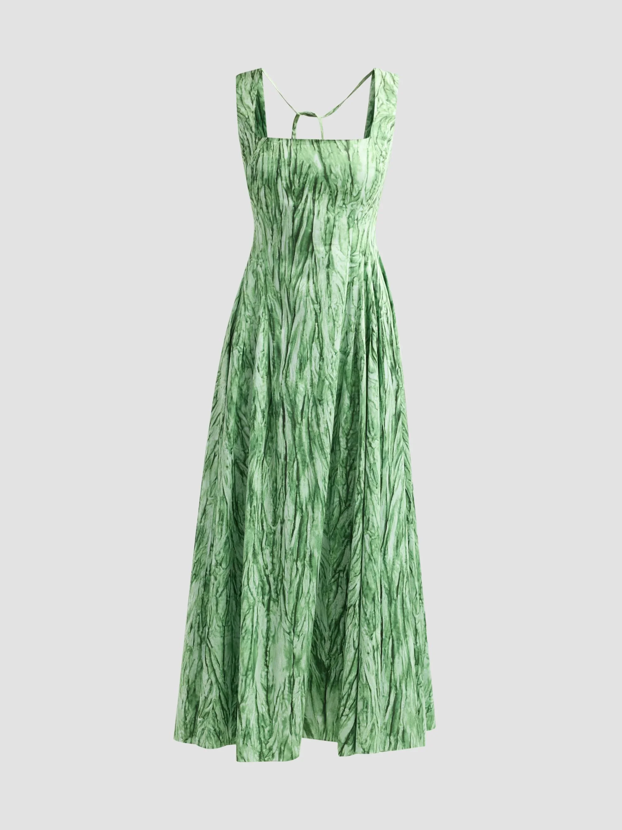 Women's Velvet Print Poplin Sateen Day Dress - Dark Sage - 1