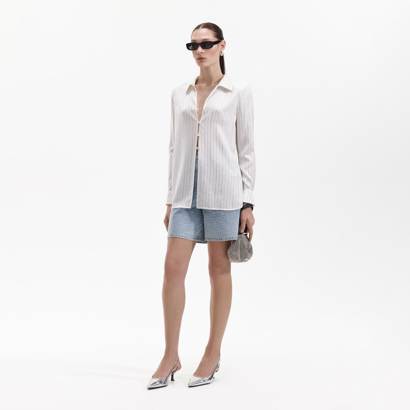 White Rhinestone Stripe Shirt 2