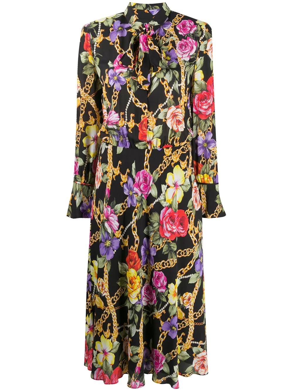 tied-neck floral print dress - 1