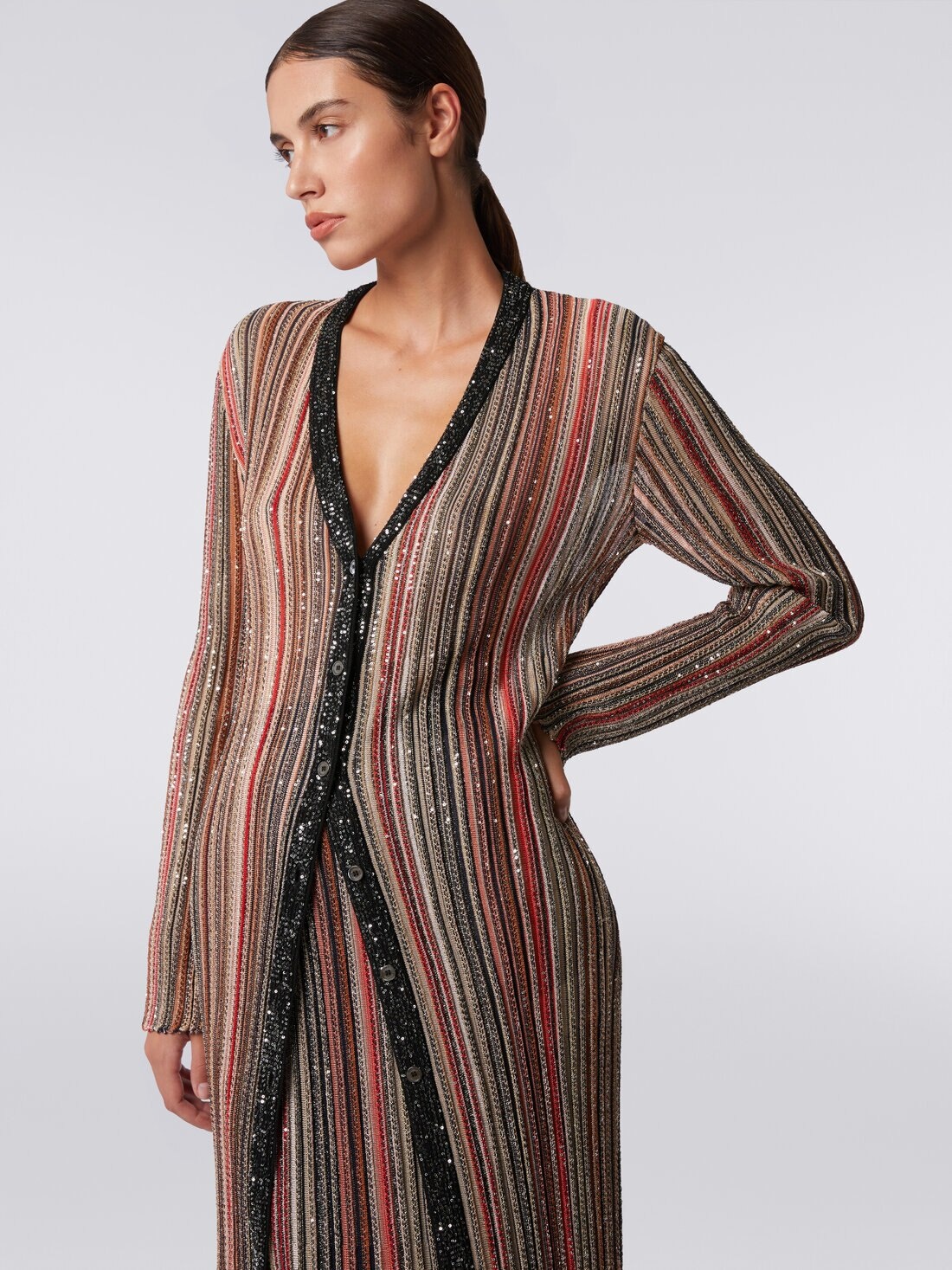 Long cardigan in vertical striped knit with sequins - 5