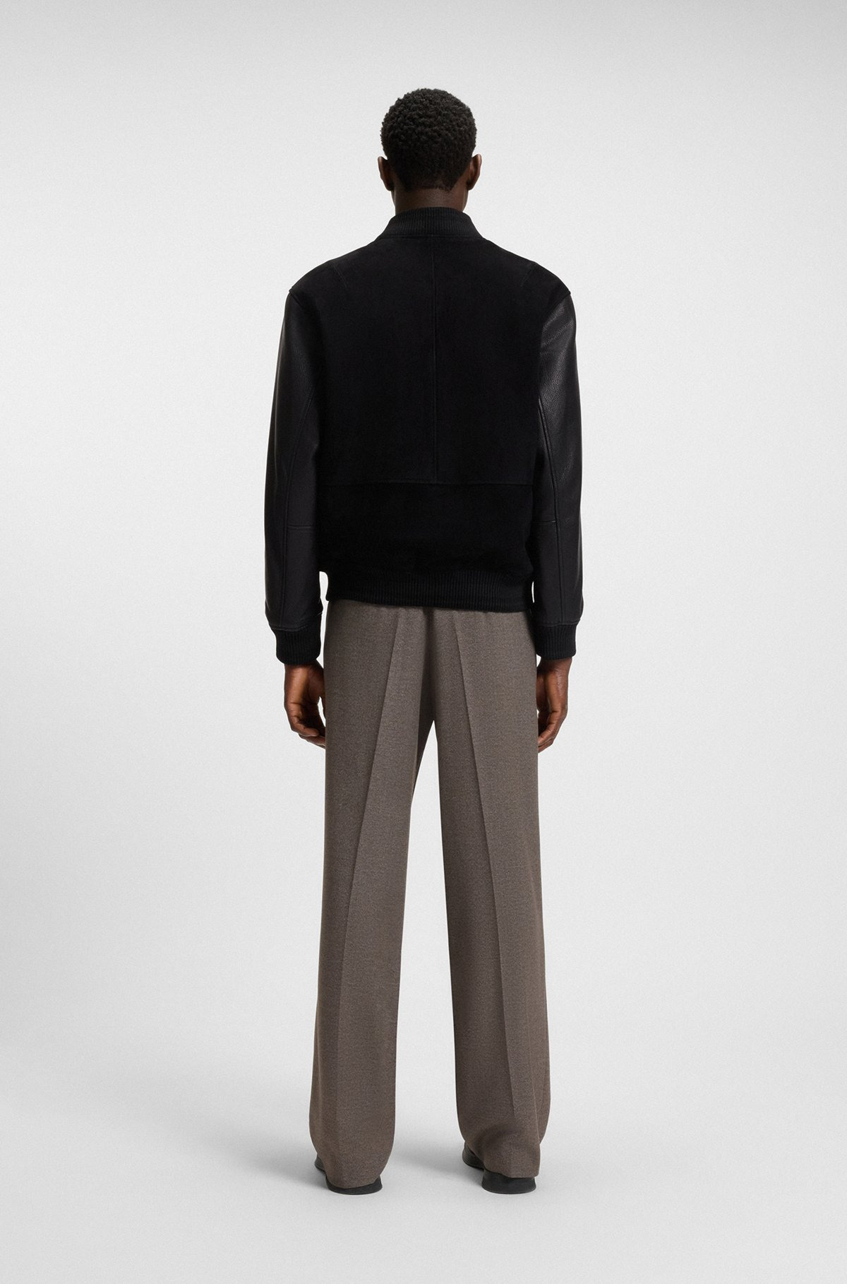SUEDE BOMBER JACKET WITH GRAINED-LEATHER SLEEVES - 4