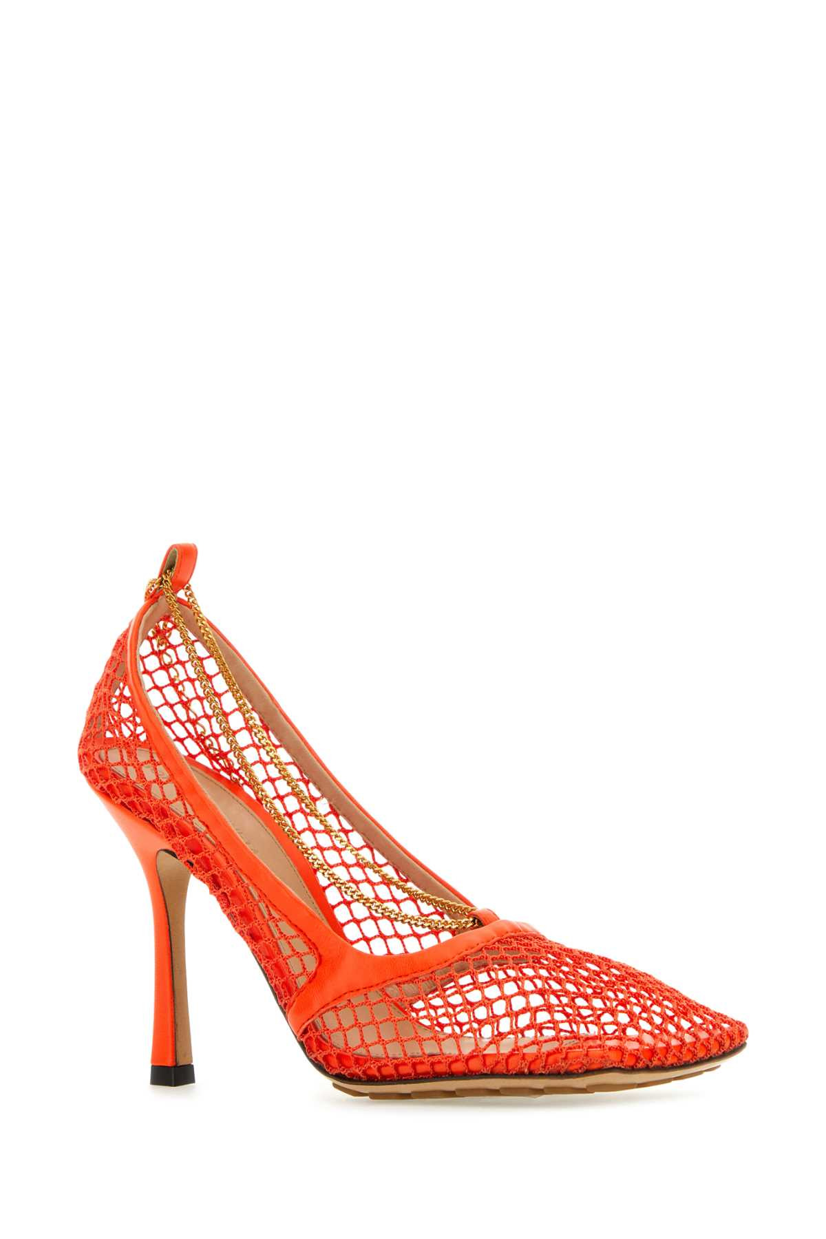 Bottega Veneta Women Orange Mesh Stretch Pumps - 2