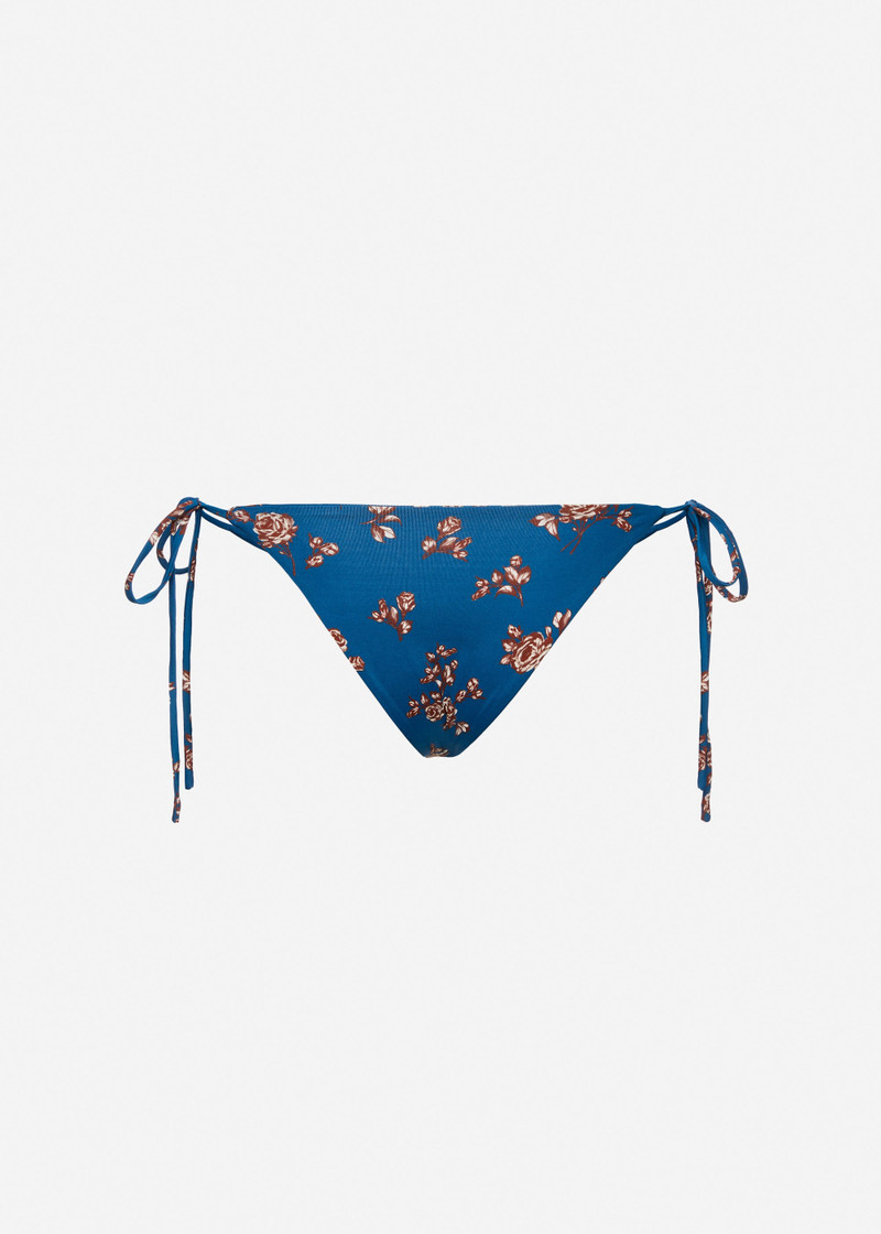 String tie swim bottom in blue floral print 2