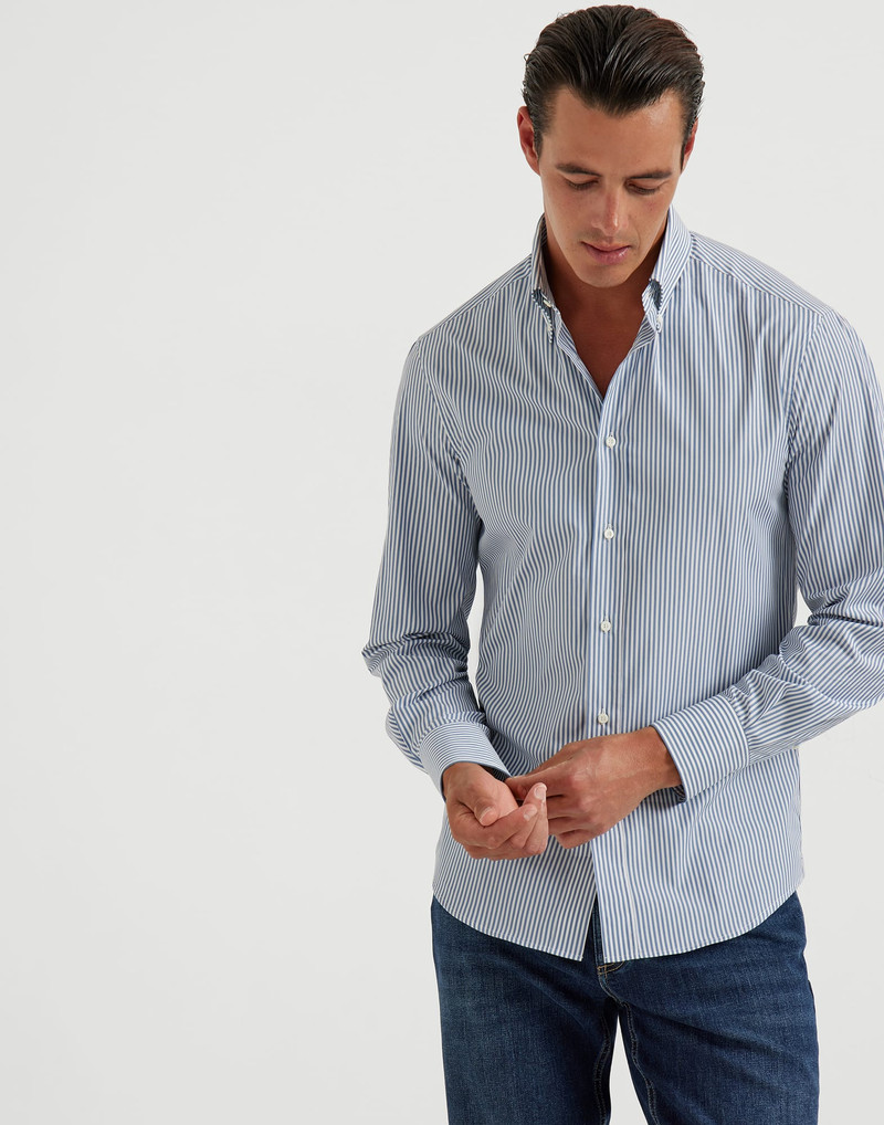 Striped poplin slim fit shirt with button-down collar 1