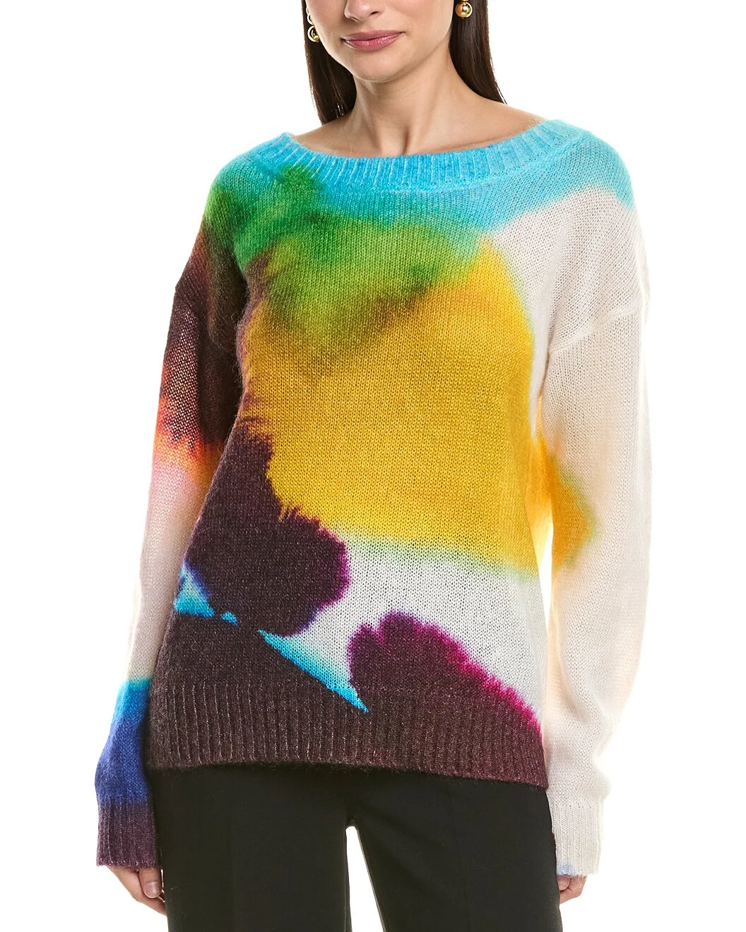 Oscar de la Renta Abstract Watercolor Mohair & Wool-Blend Sweater - 1