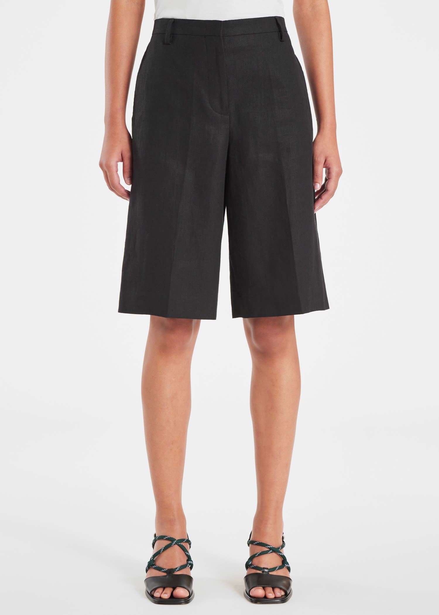 Black Linen Tailored Shorts - 3