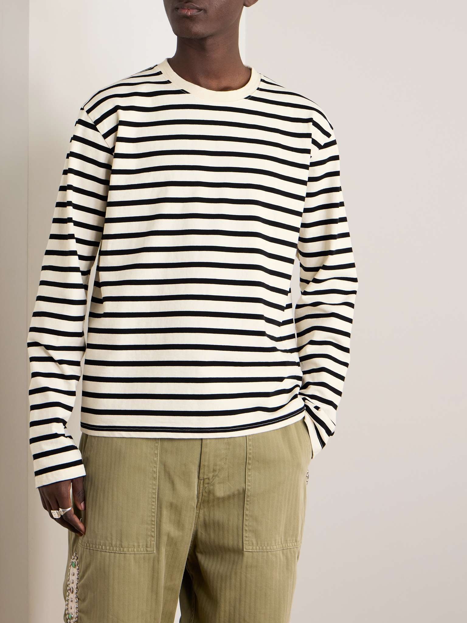 Printed Striped Cotton-Jersey T-Shirt - 3