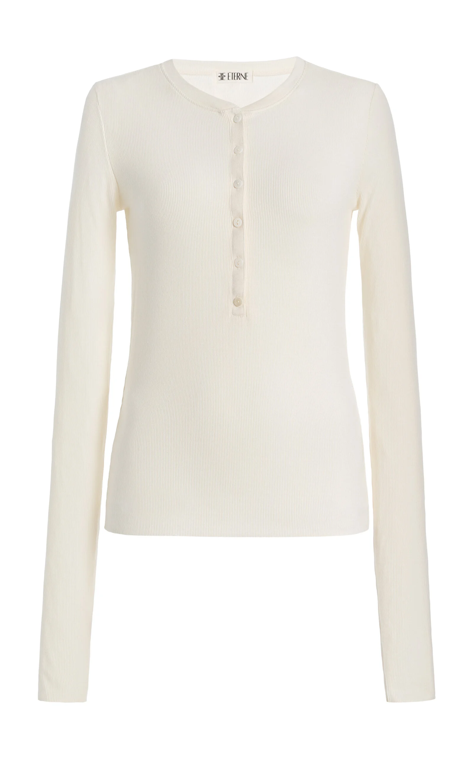 Ribbed Jersey Henley Top ivory - 1