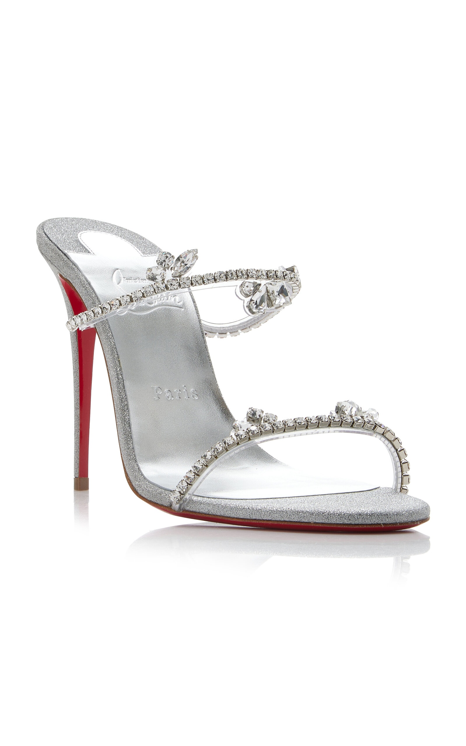 Just Queen 100mm Crystal-Embellished Leather PVC Sandals silver - 4