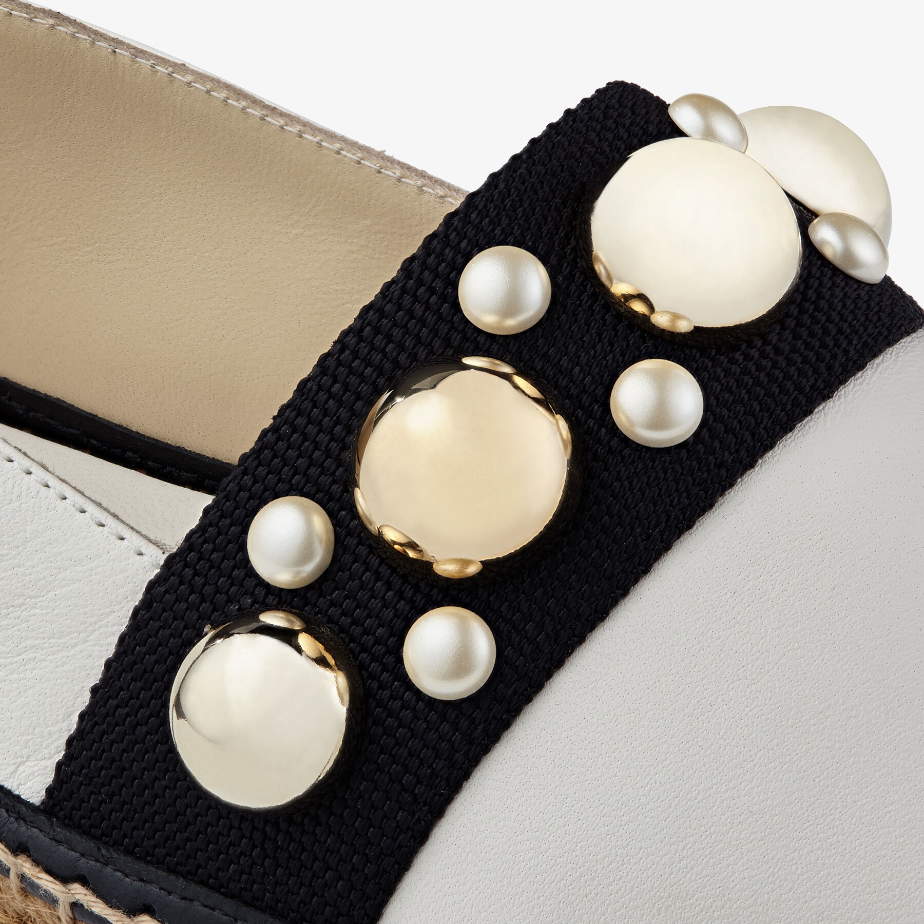 Dru Flat
Latte Nappa Leather Espadrilles with Studs and Pearls - 4