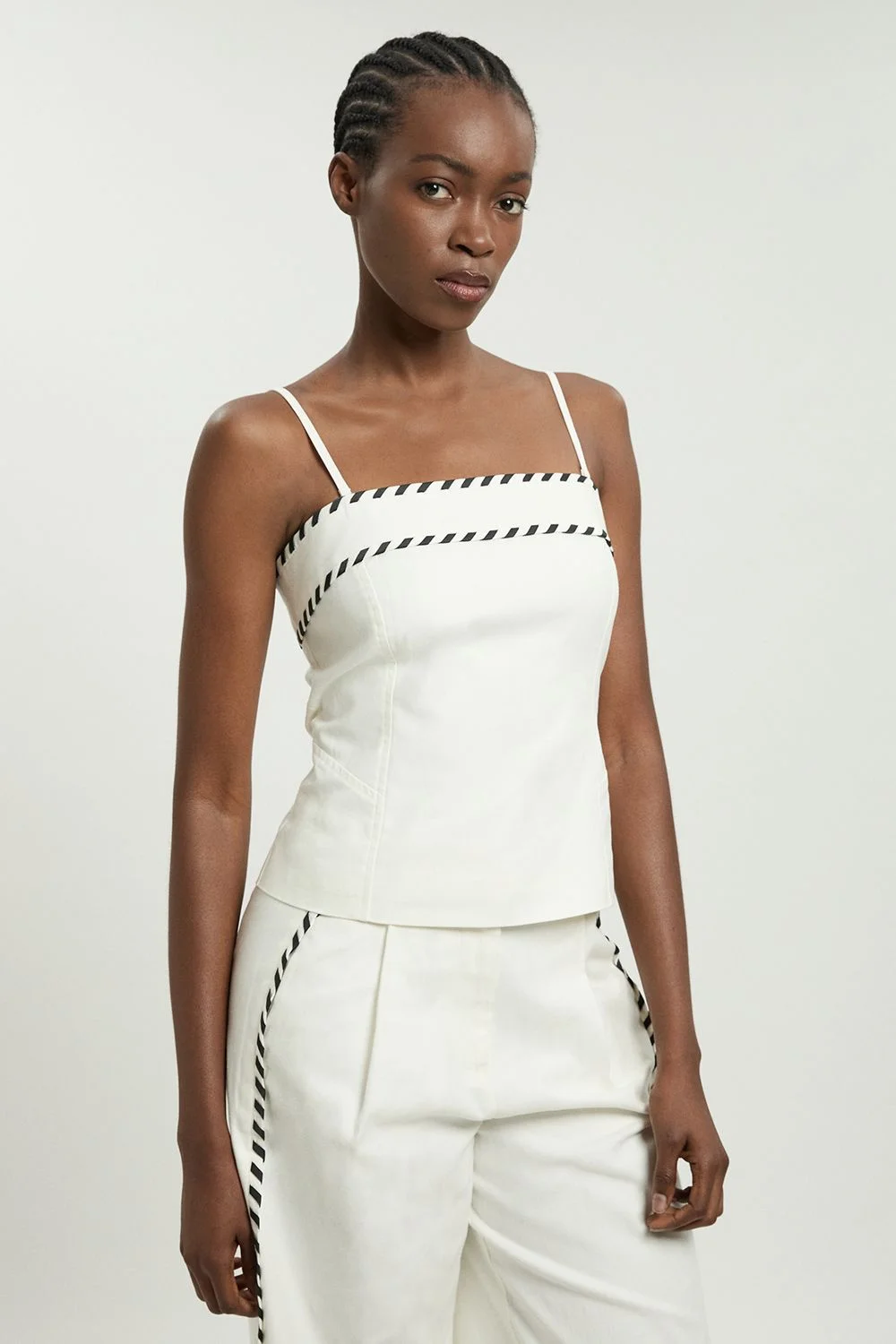 Tailored Linen Blend Contrast Stitch Top - 1