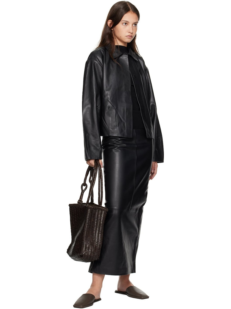 ST. AGNI Black Cocoon Leather Jacket outlook