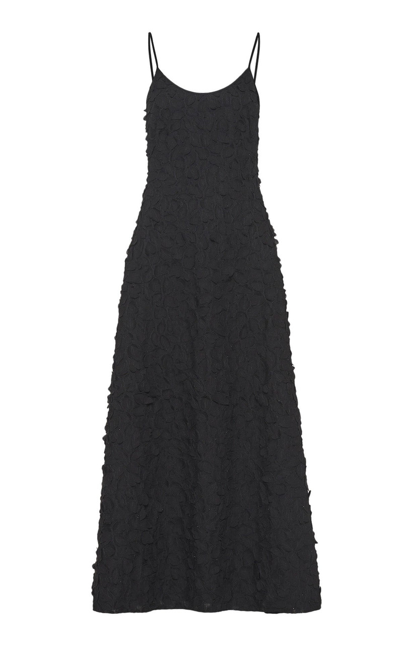 Nexus Embroidered Leaves Maxi Dress in Black Linen 1