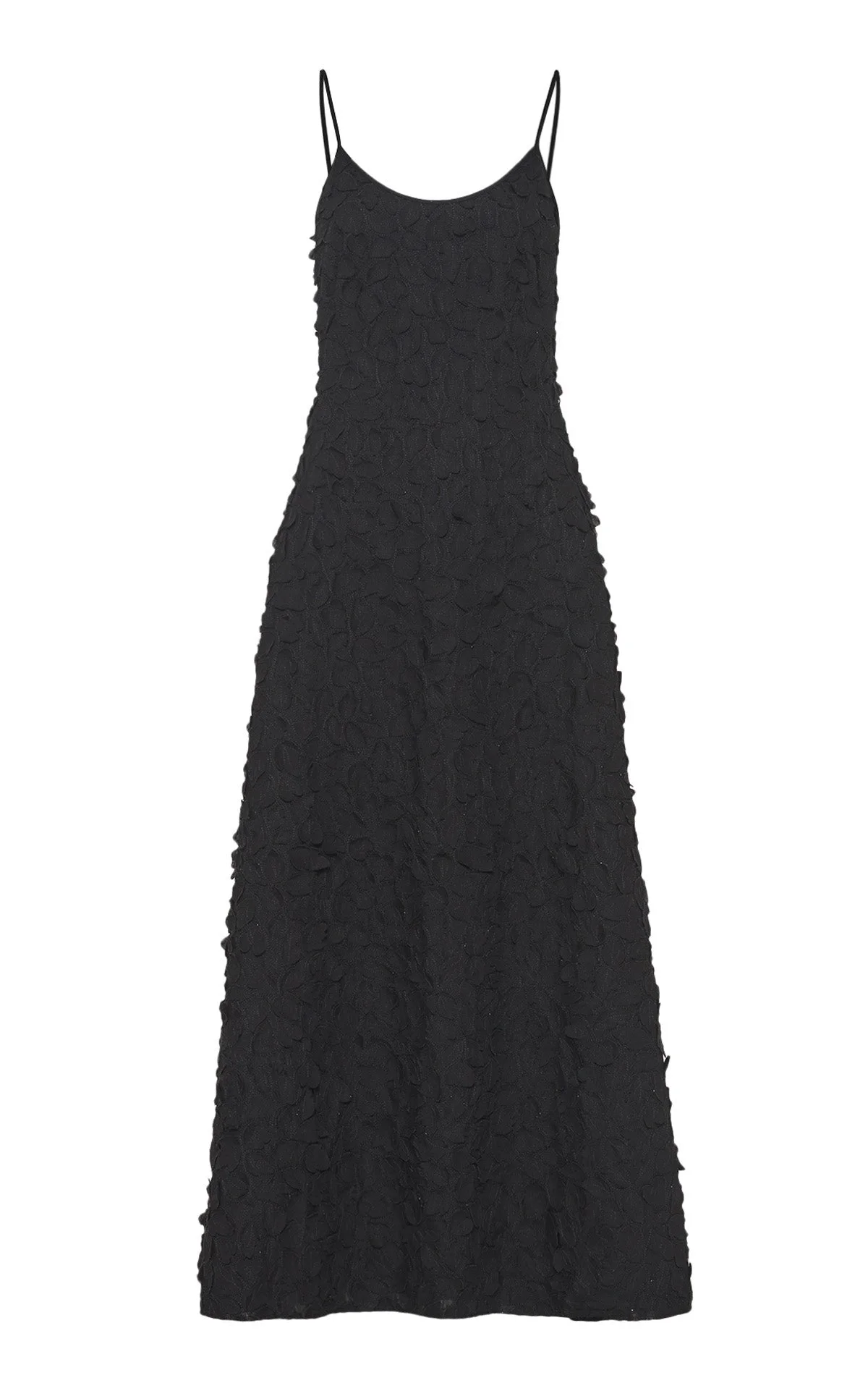 Nexus Embroidered Leaves Maxi Dress in Black Linen - 1