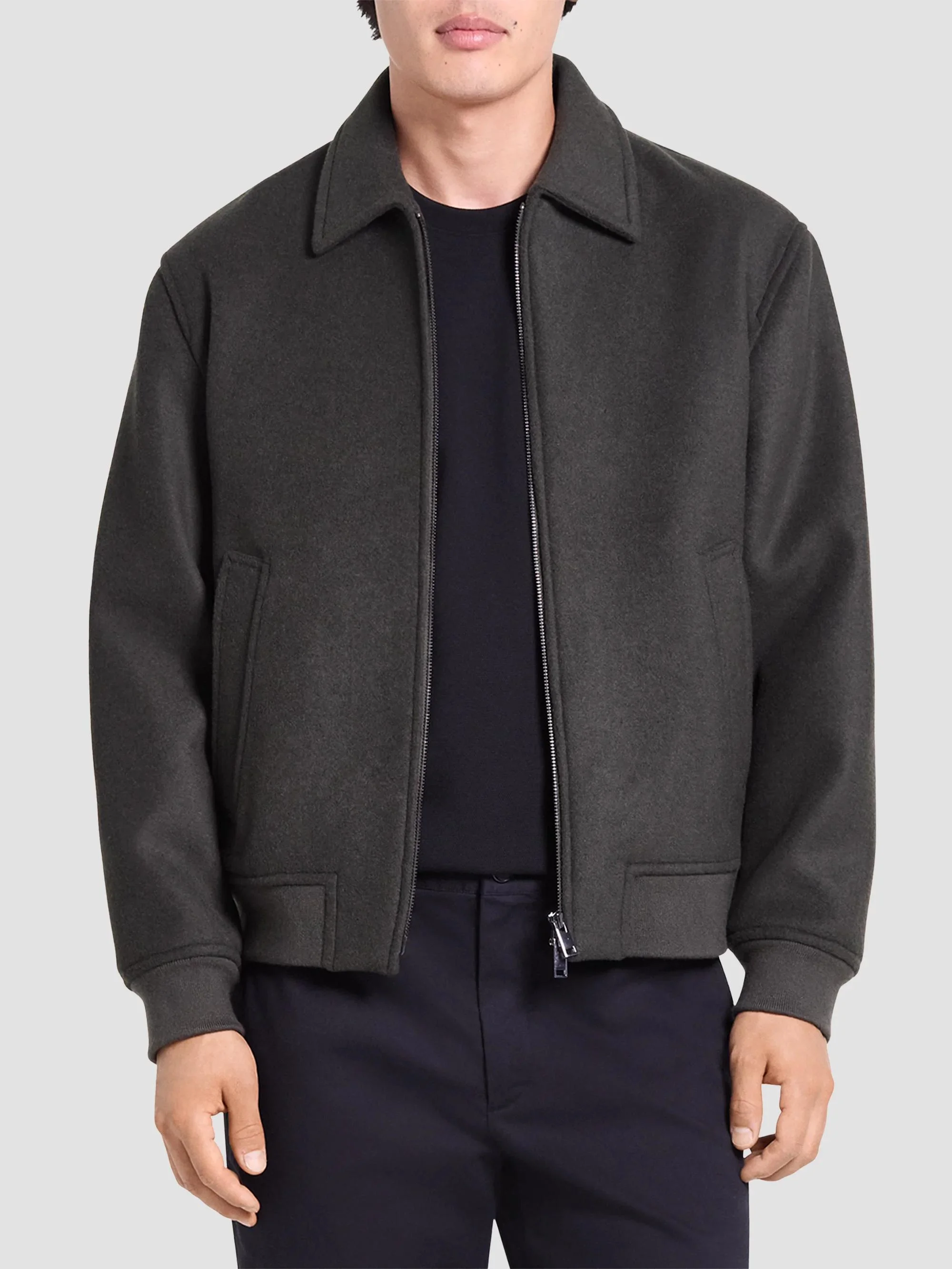 Men's Plush Melton Bomber Jacket - Dark Tarmac - 1