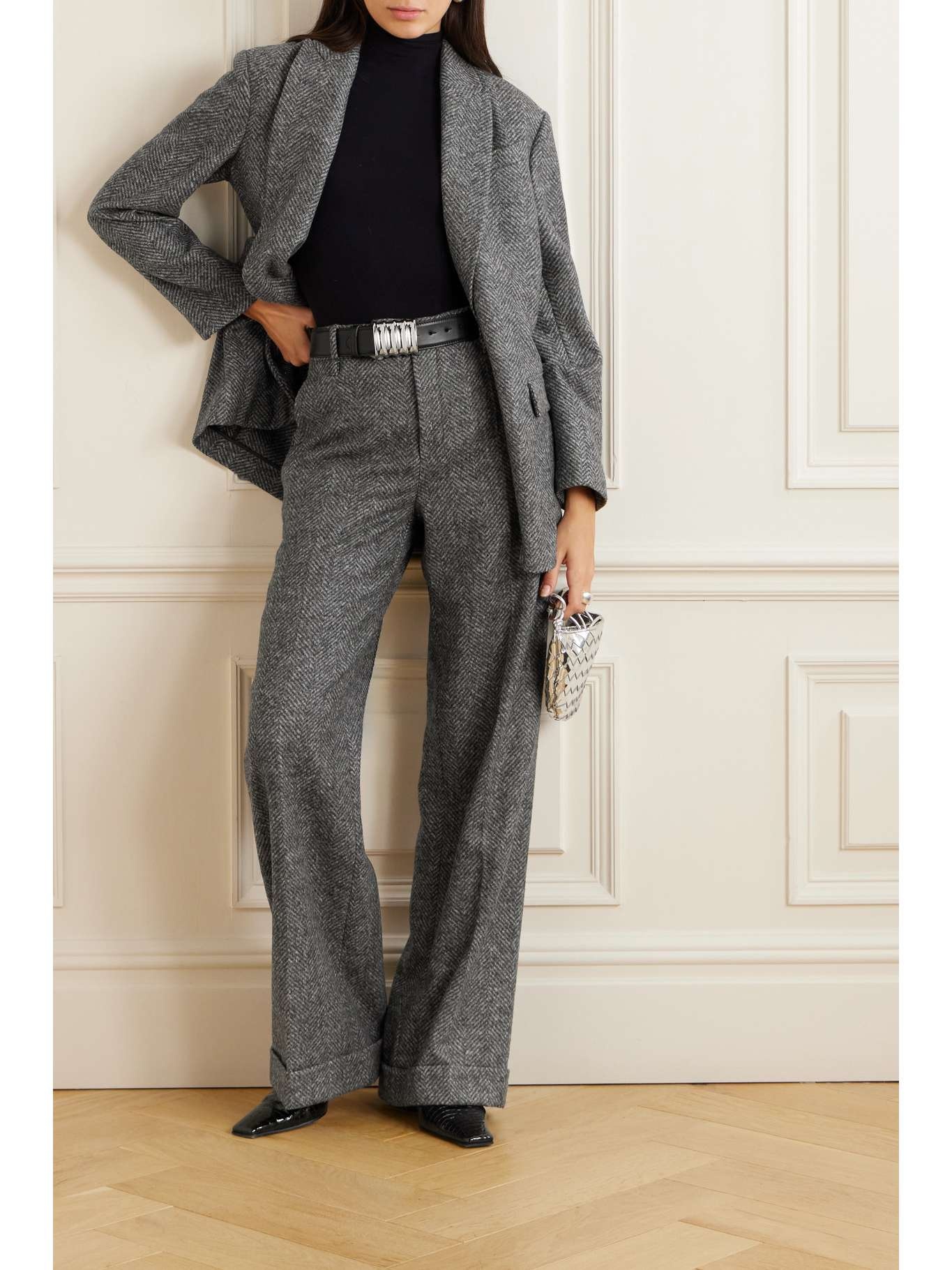 パンツ BRUNELLO CUCINELLI Loose Flared trousers in virgin wool mou Brunello Cucinelli Virgin wool and alpaca chevron loose