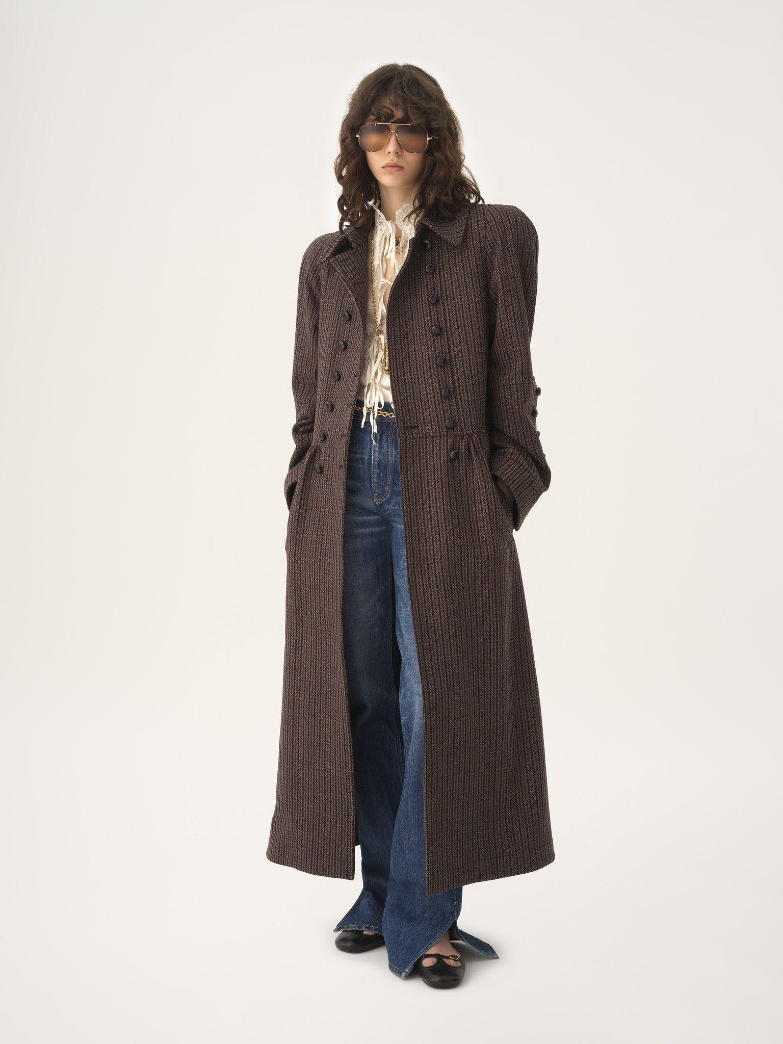 DOUBLE-BREASTED RIDING COAT IN HOUNDSTOOTH WOOL - 4