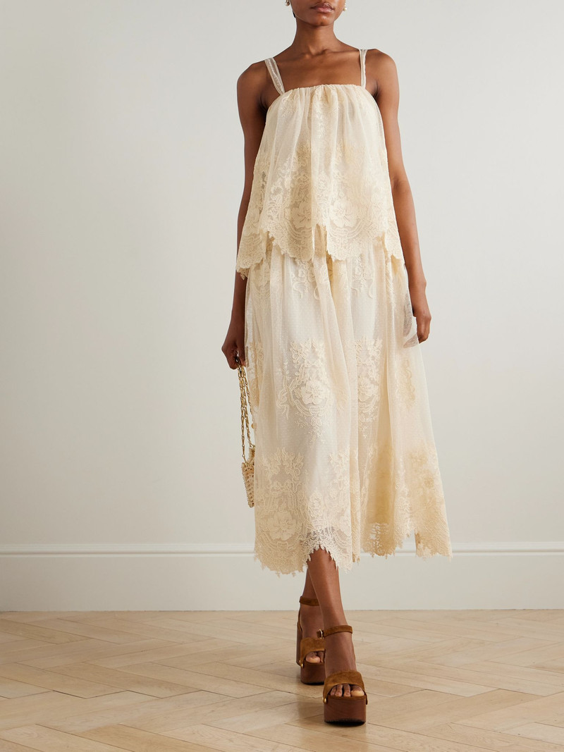 Zimmermann Tiered lace midi dress Cream outlook