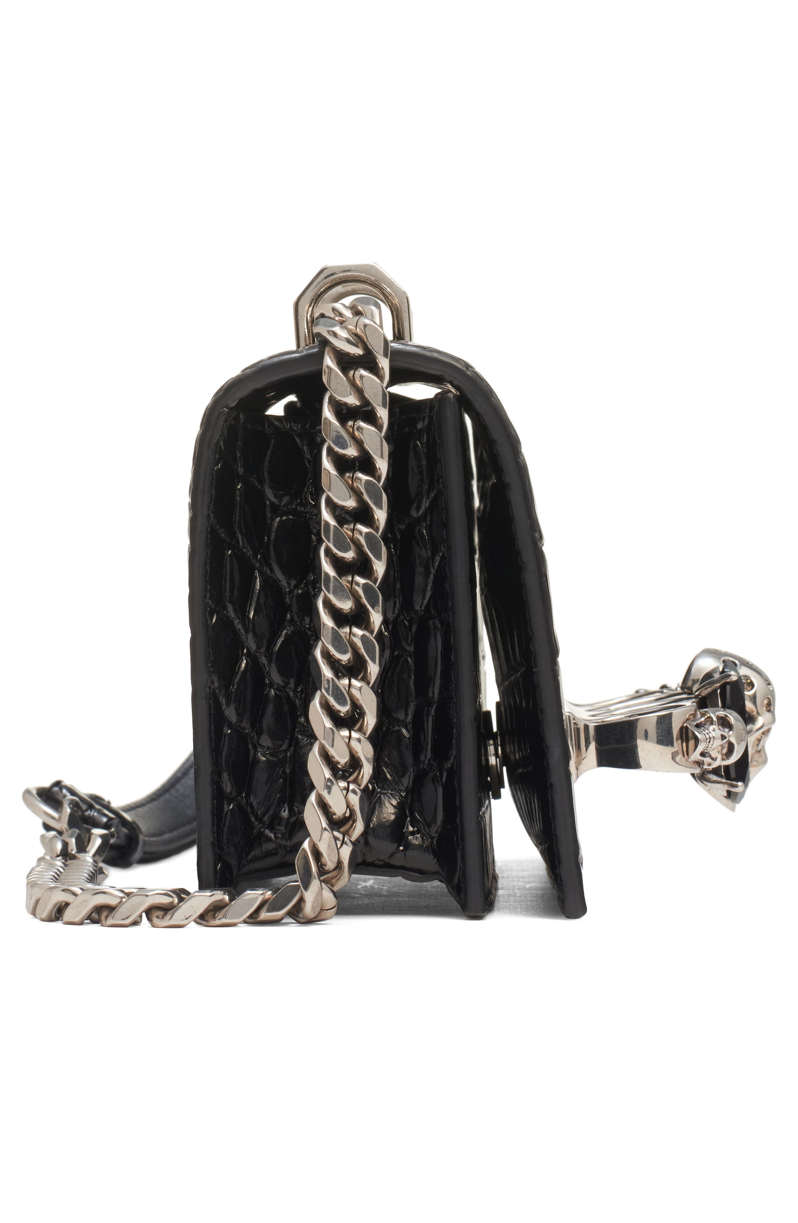 McQueen Mini Jeweled Croc Embossed Leather Crossbody Bag in Black at Nordstrom - 6