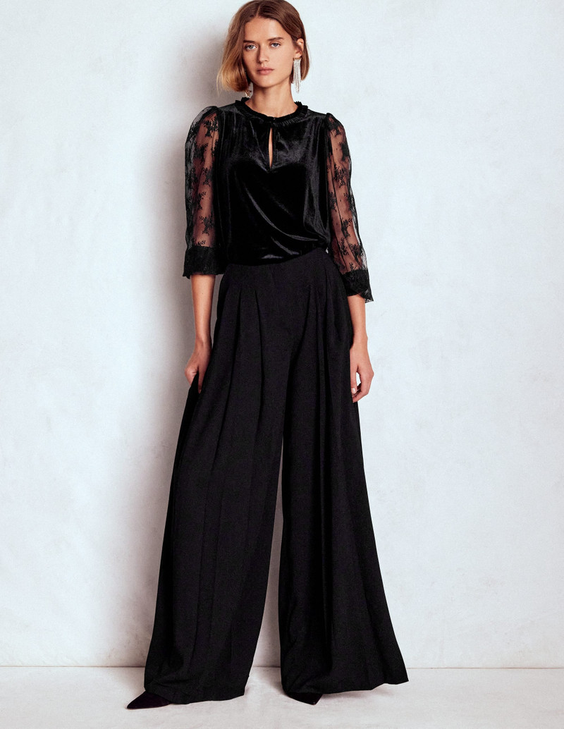 Mixed Media Puff Velvet Top-Black 6