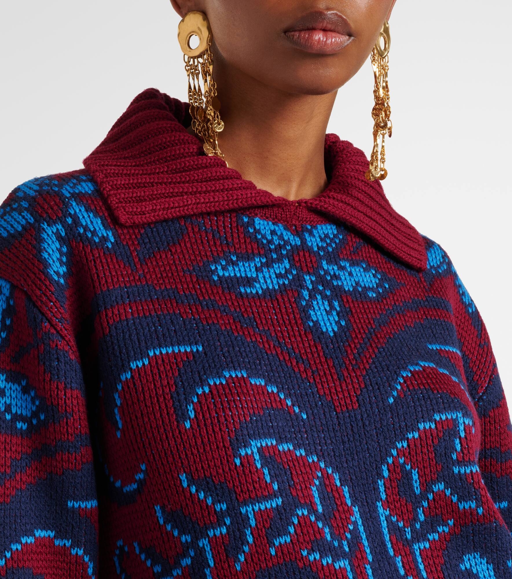 Paisley wool jacquard polo sweater - 4