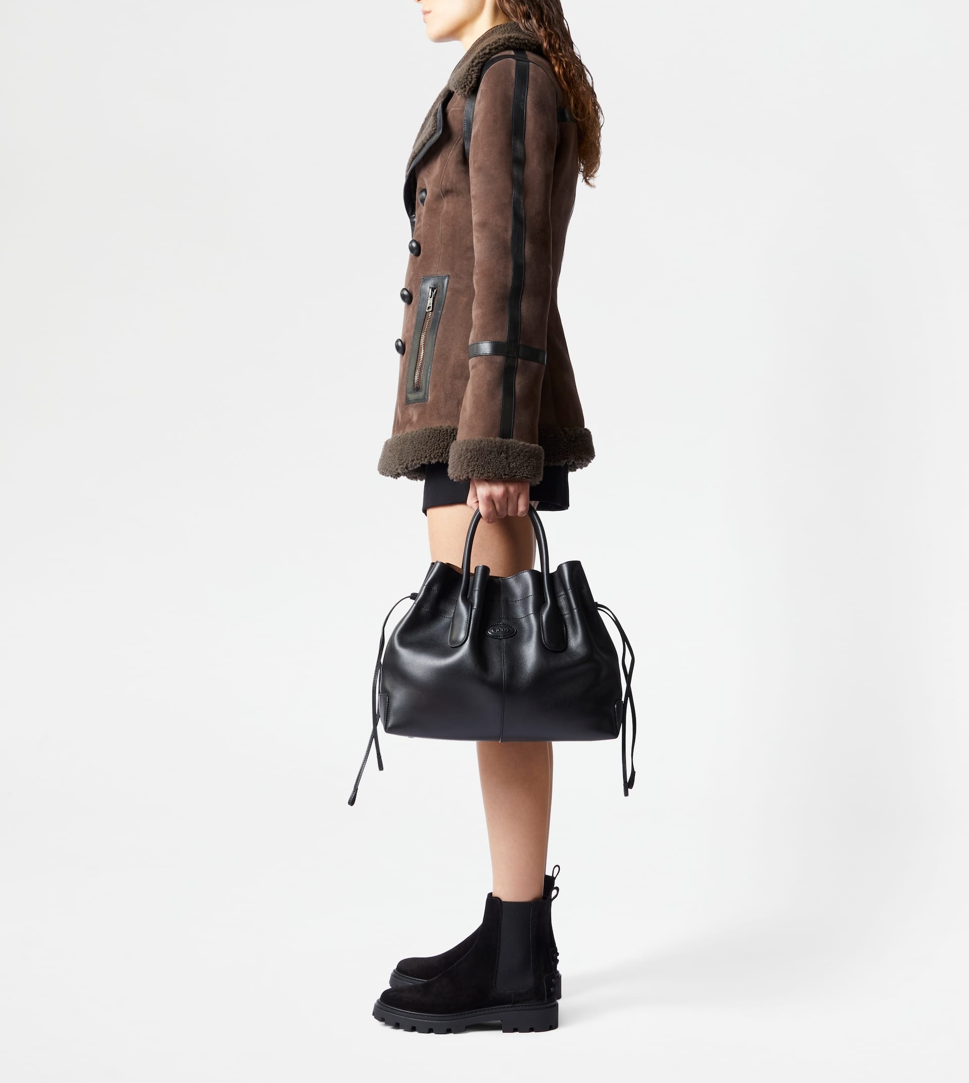 TOD'S DI BAG IN LEATHER SMALL WITH DRAWSTRING - BLACK - 3