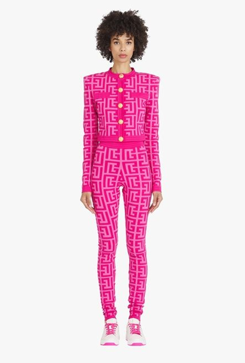Balmain x Barbie - Knit leggings with light pink Balmain monogram 4