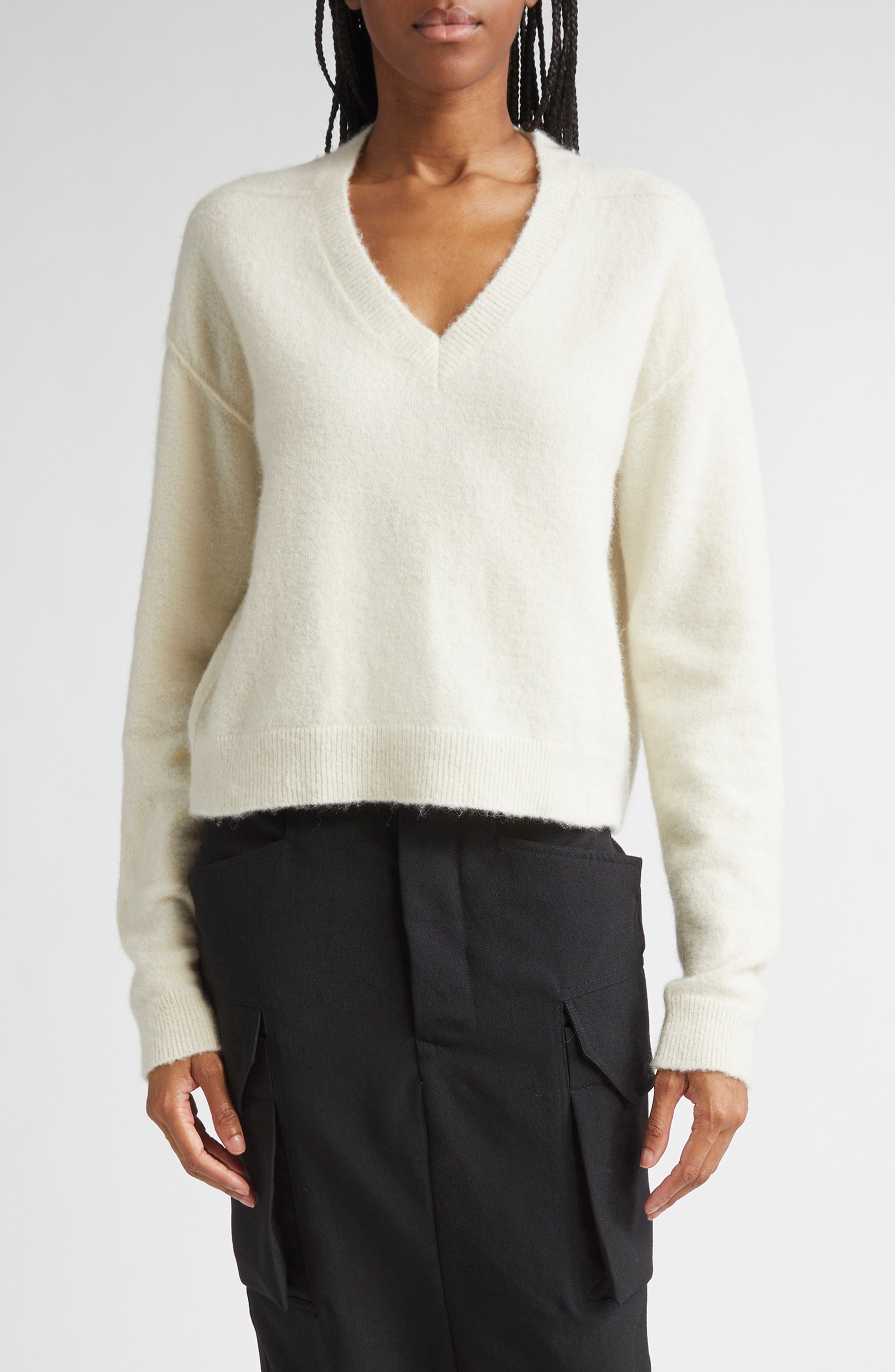 Rick Owens Tommy Alpaca & Wool Blend V-Neck Sweater in Milk at Nordstrom - 1