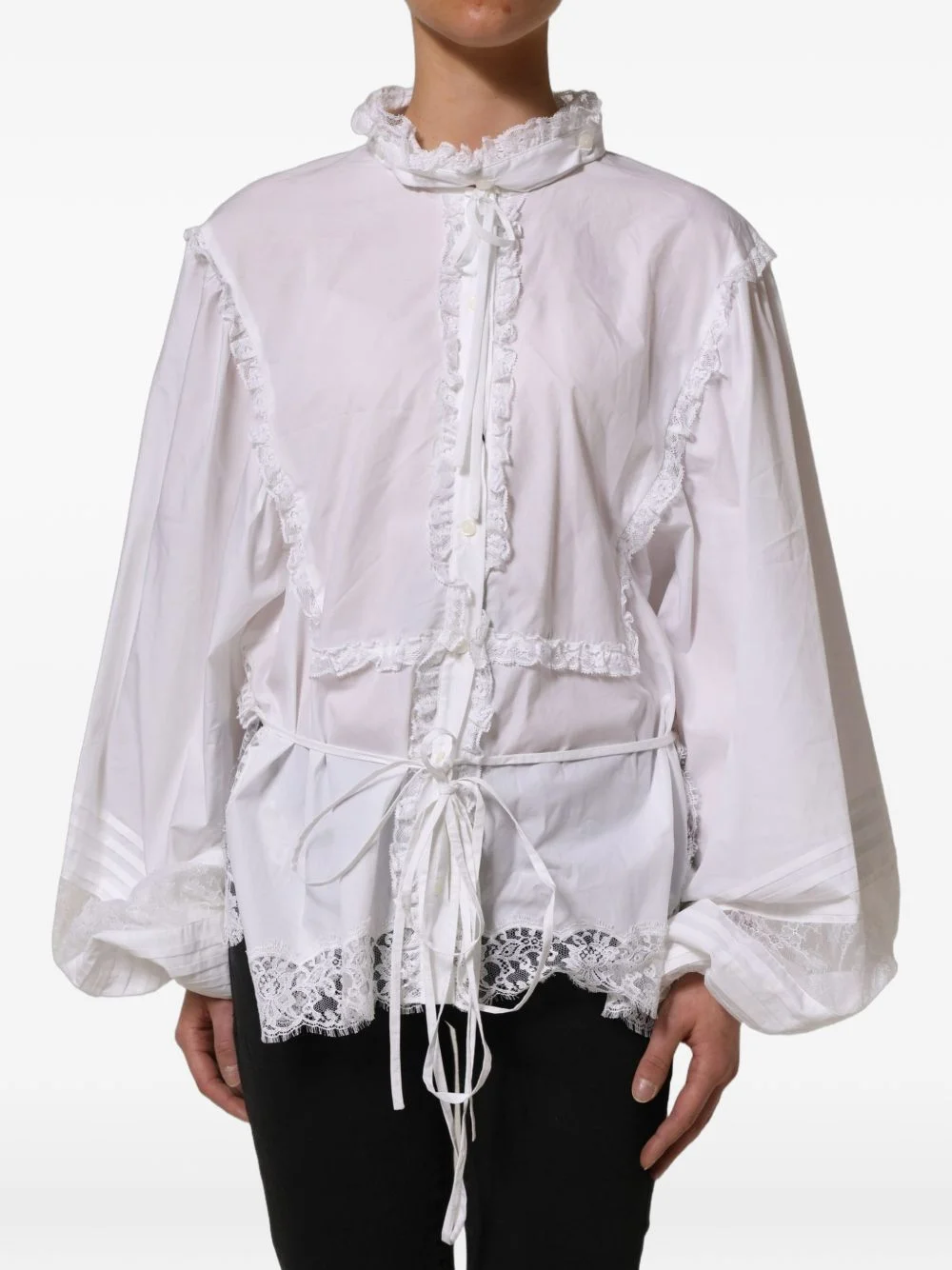 ruffled lace-embellished blouse - 1