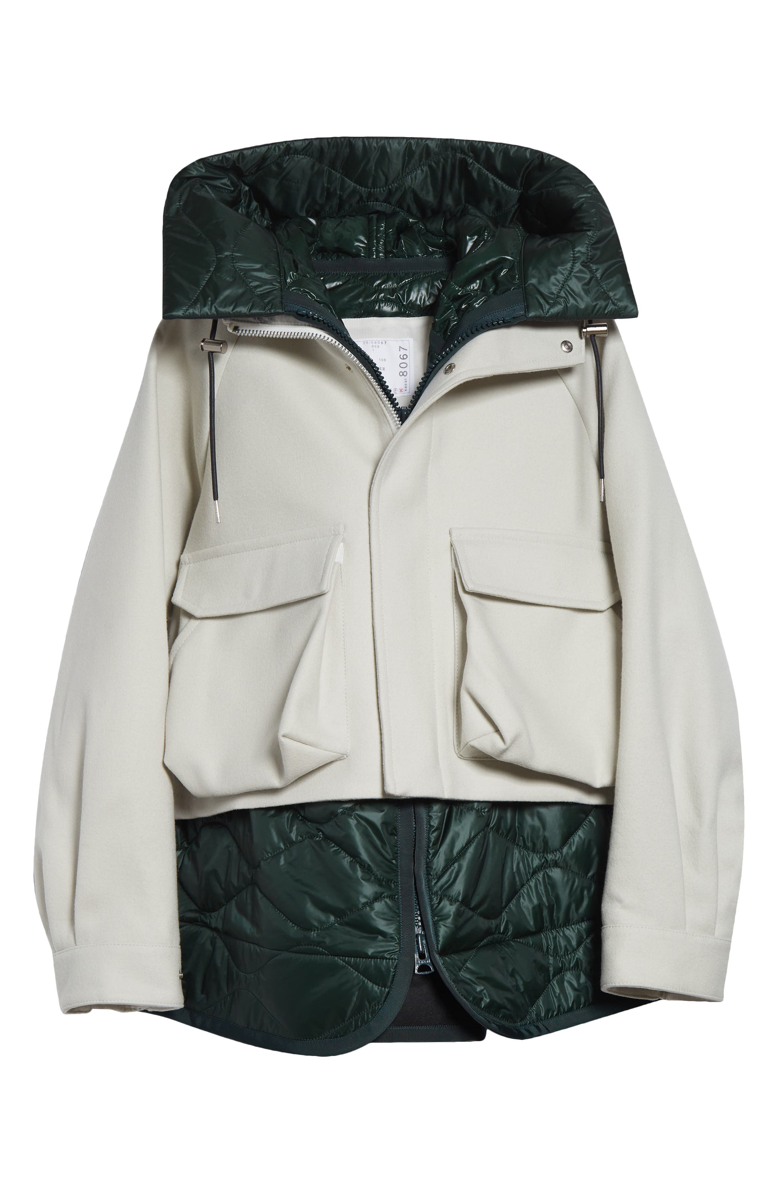 Sacai Mixed Media Blouson Jacket in Ecru/Green at Nordstrom - 7