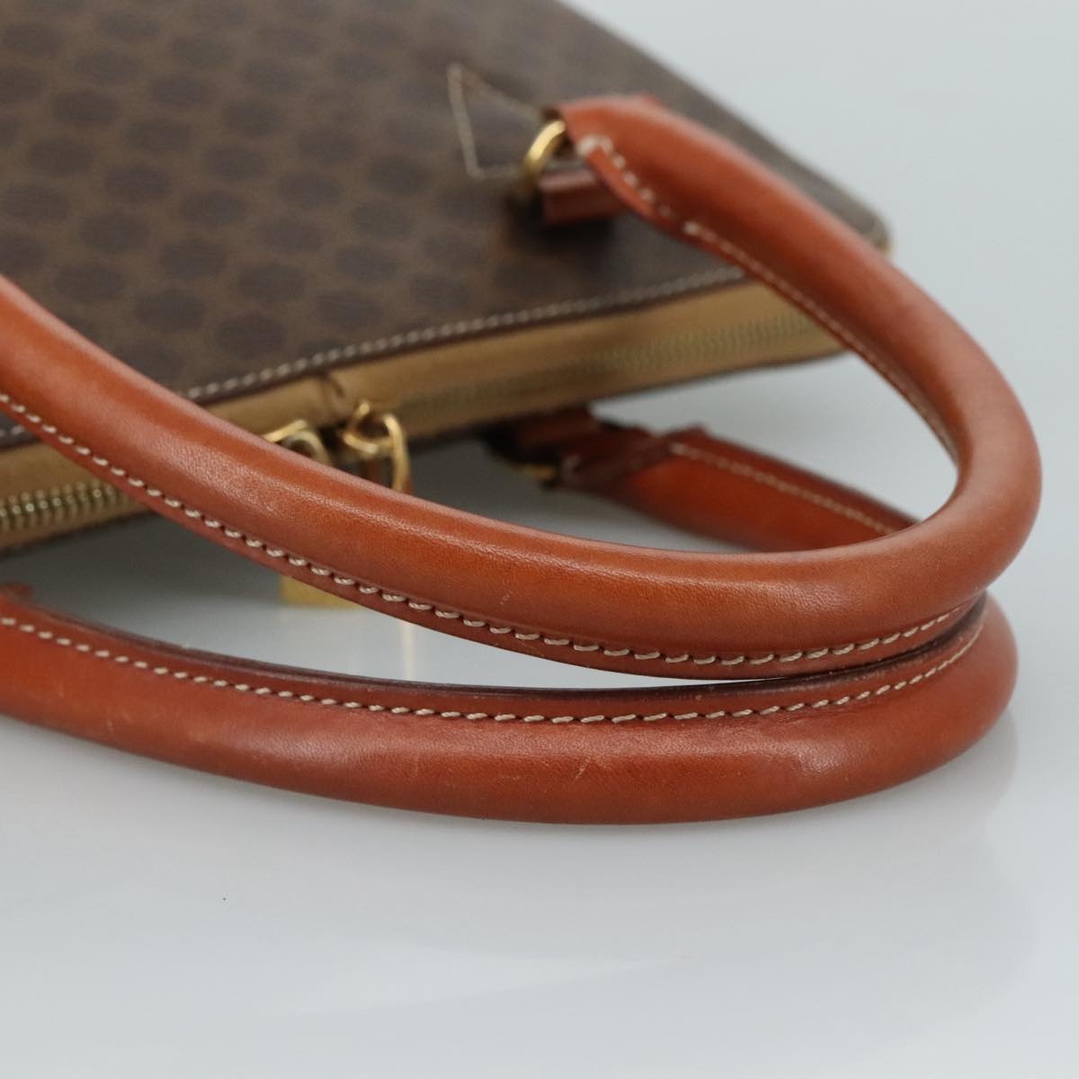 CELINE Macadam Canvas Hand Bag Pvc Leather Brown Gold - 7