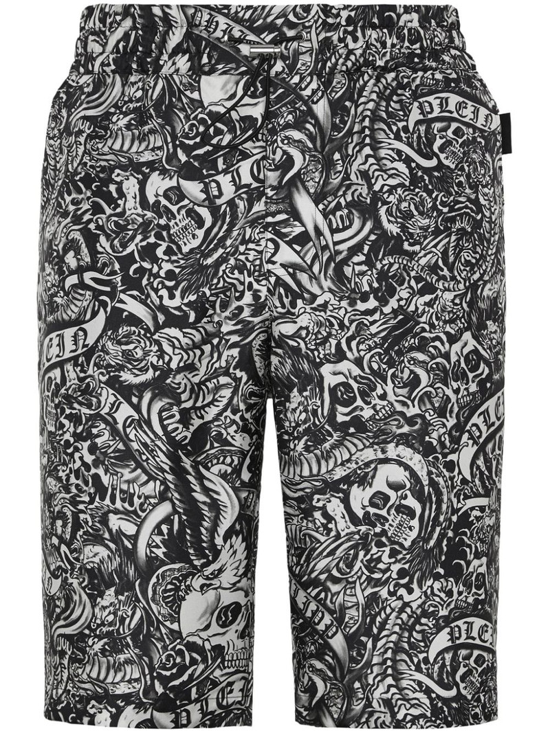 tattoo-print silk shorts 1