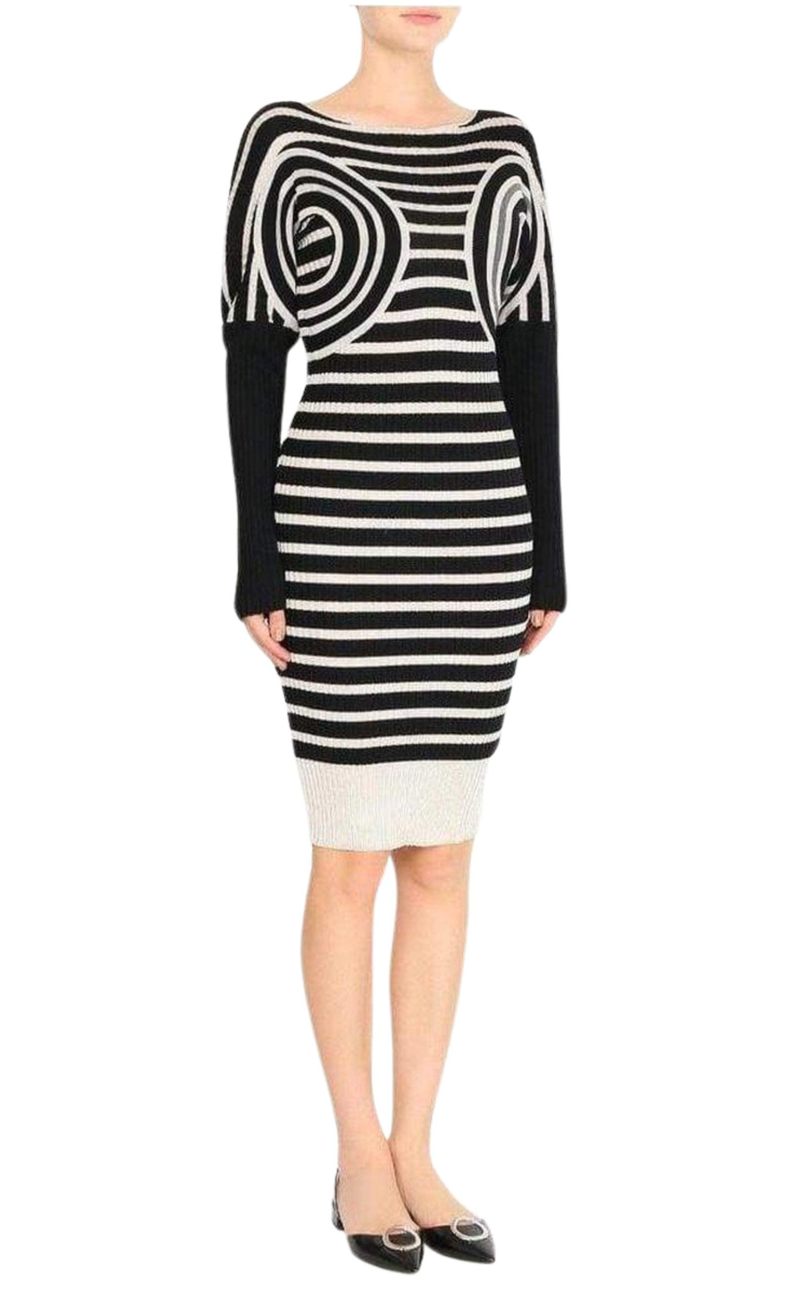 Mixed Wool Striped Optical Illusion Dress - 2