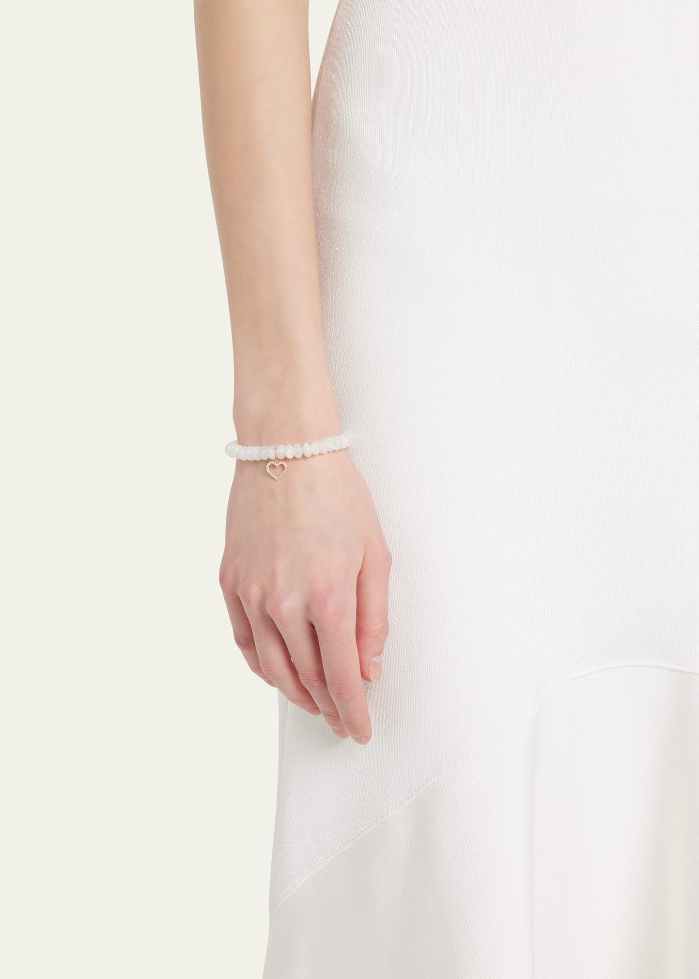 14k Gold Moonstone Beaded Bracelet with Diamond Heart Charm - 2